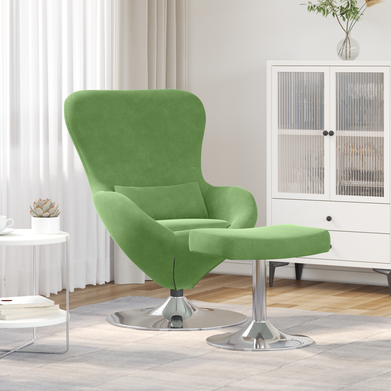 Egg Chair with Footstool Light Green Velvet