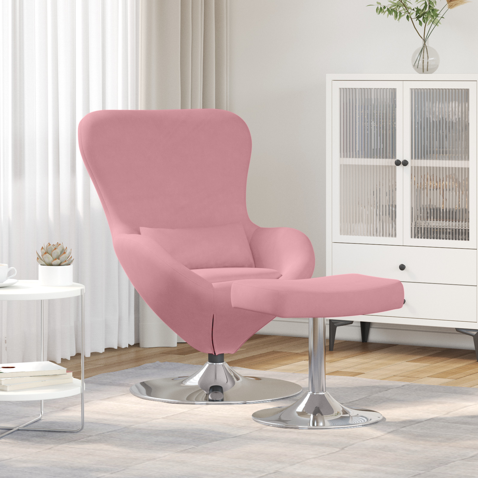 Egg Chair with Footstool Pink Velvet