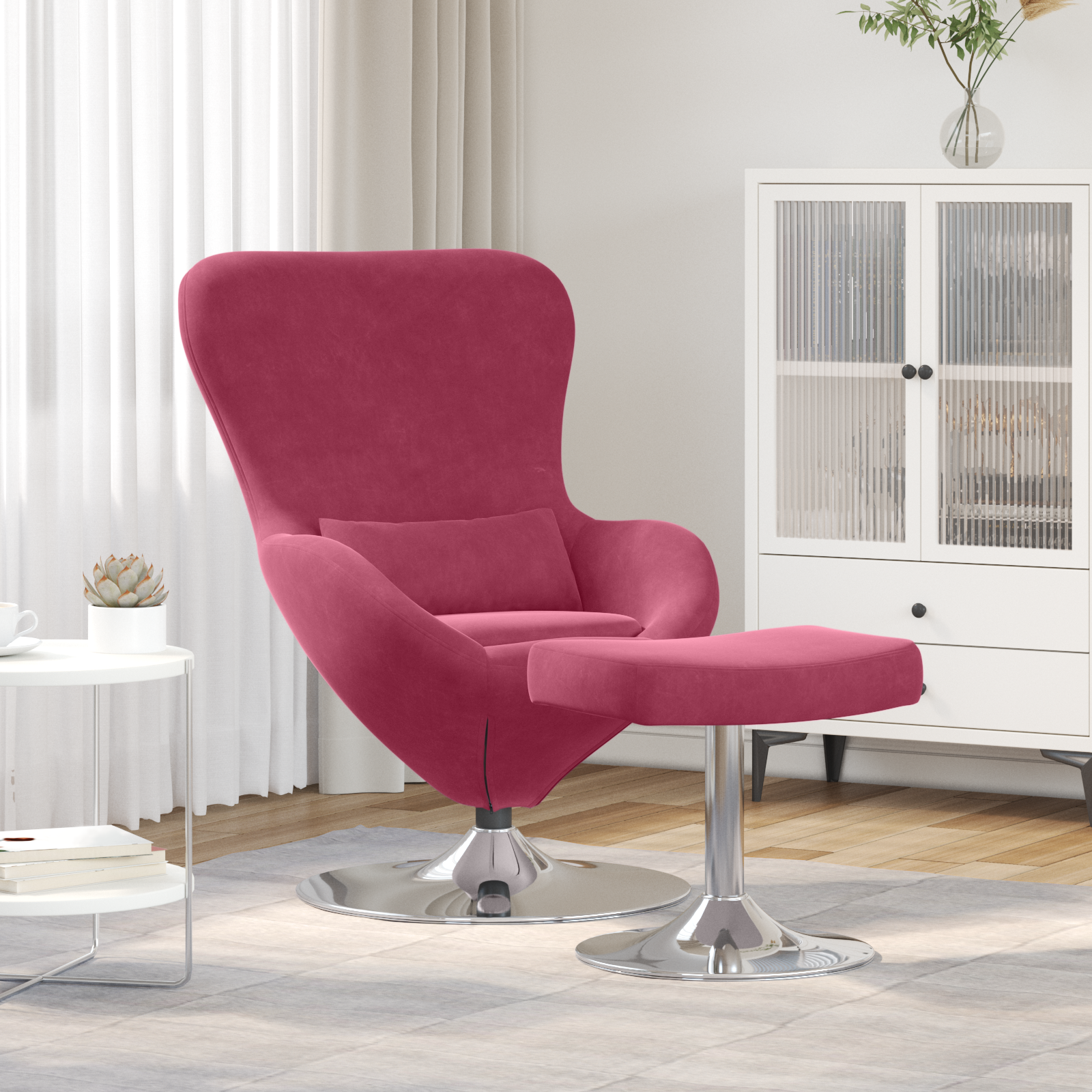 Egg Chair with Footstool Wine Red Velvet