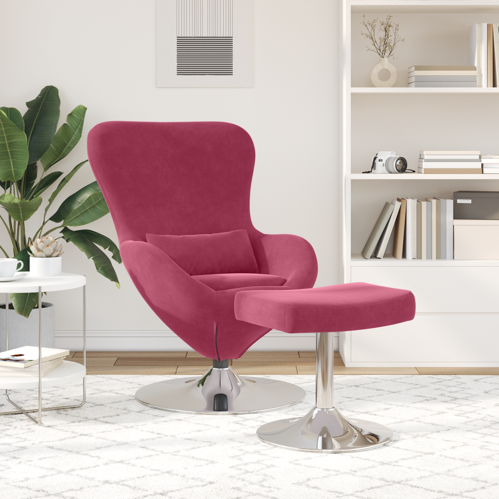 Egg Chair with Footstool Wine Red Velvet - Image 3