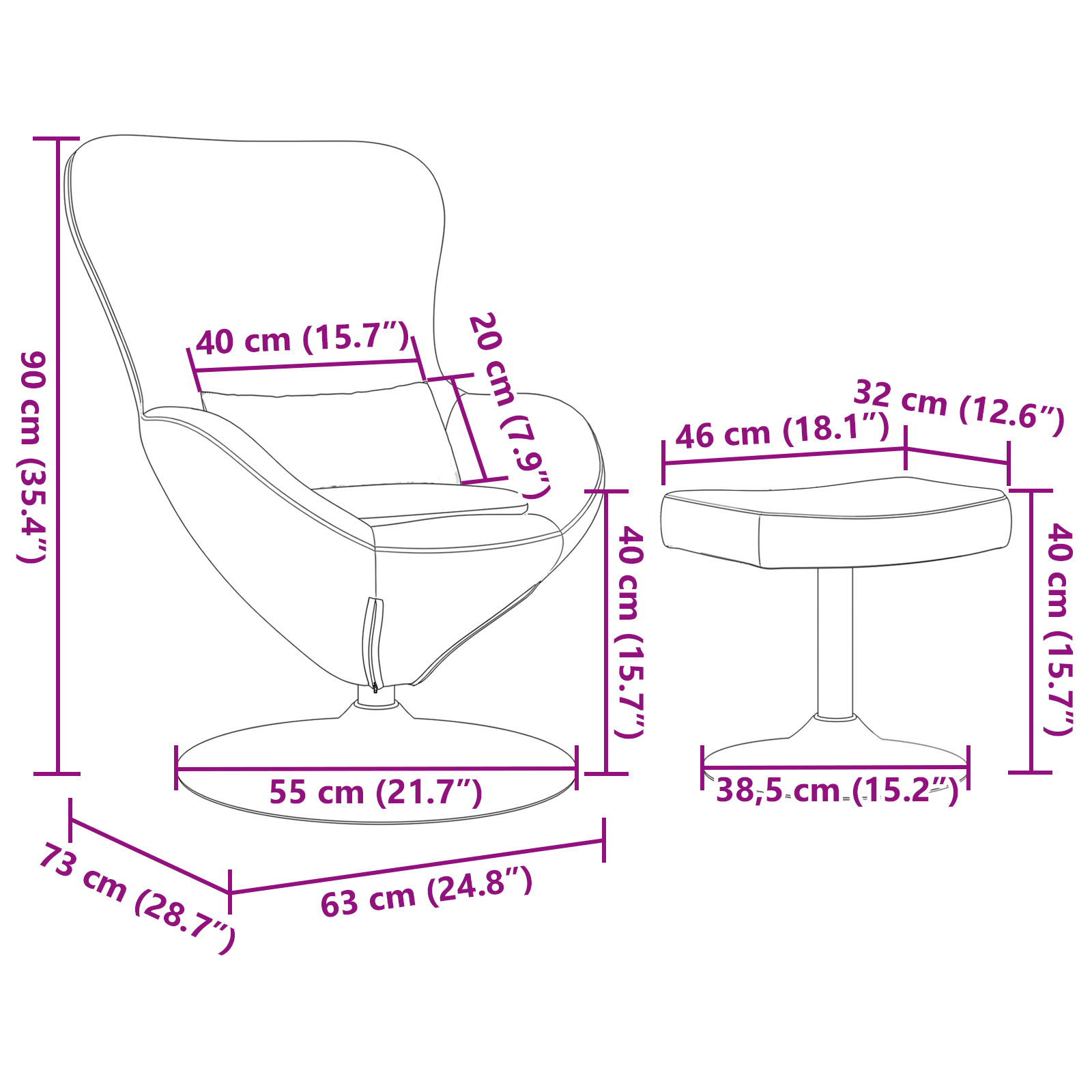 Egg Chair with Footstool Wine Red Velvet - Image 8