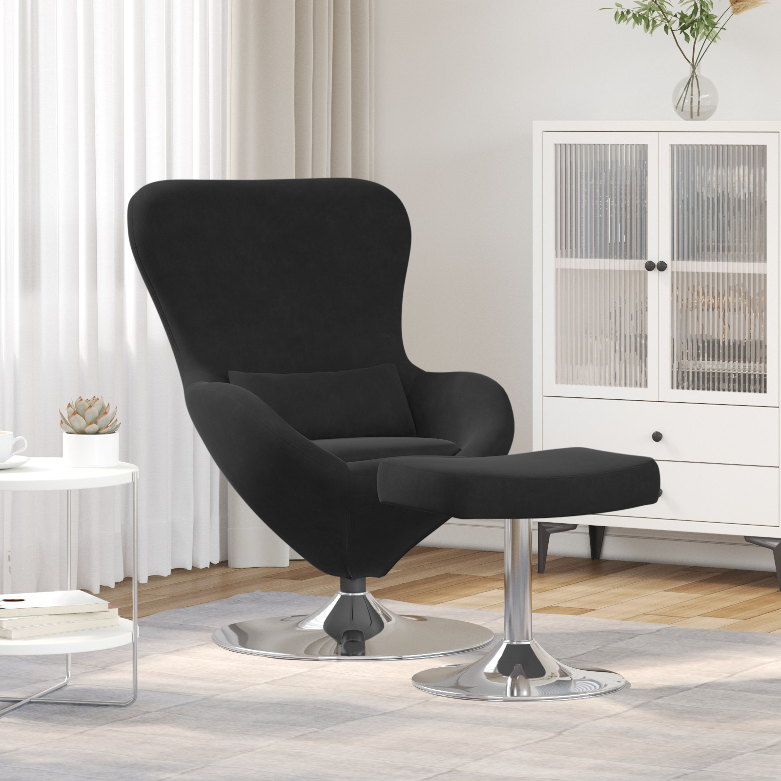 Egg Chair with Footstool Black Velvet