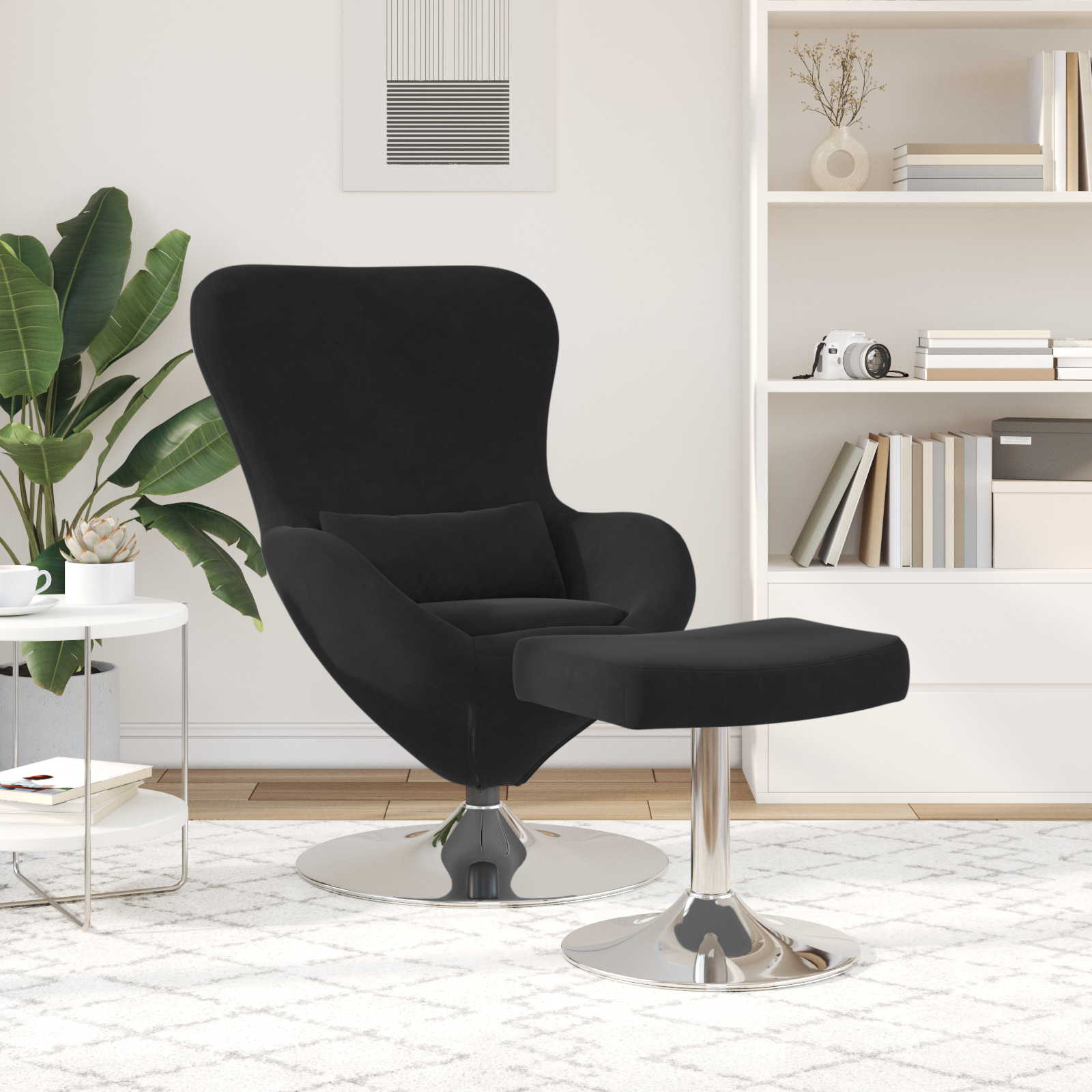 Egg Chair with Footstool Black Velvet - Image 3