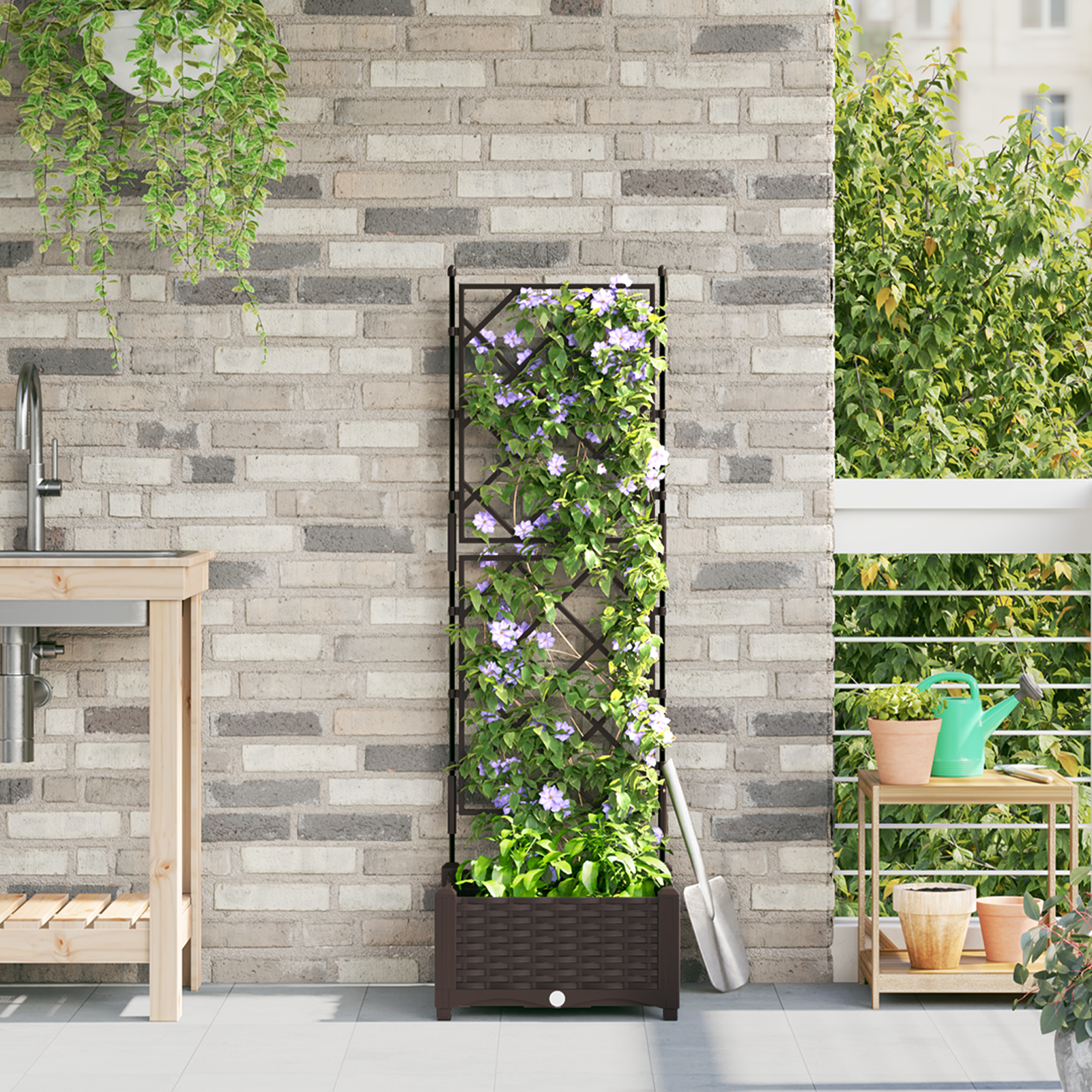 Garden Planter with Trellis Brown 40x40x125,5 cm