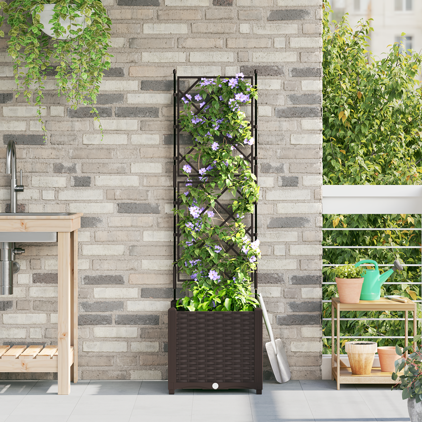 Garden Planter with Trellis Brown 40x40x143 cm