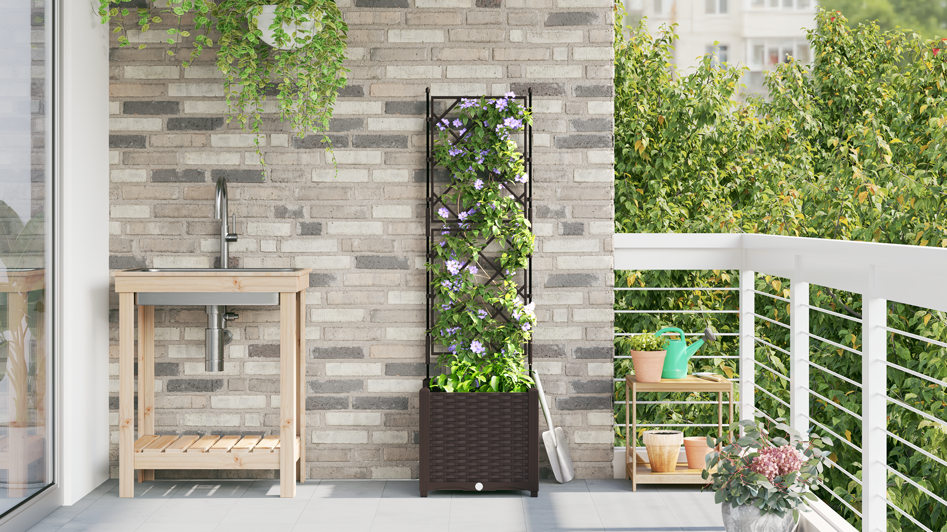 Garden Planter with Trellis Brown 40x40x143 cm - Image 4