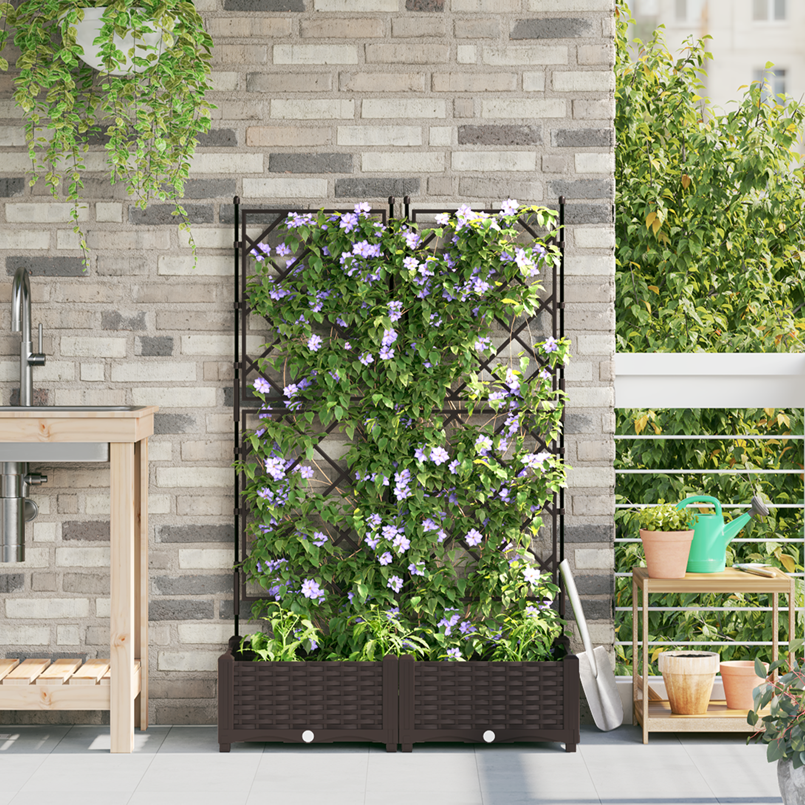 Tuinplanter met Trellis 2 stuks Bruin 80x40x125,5 cm