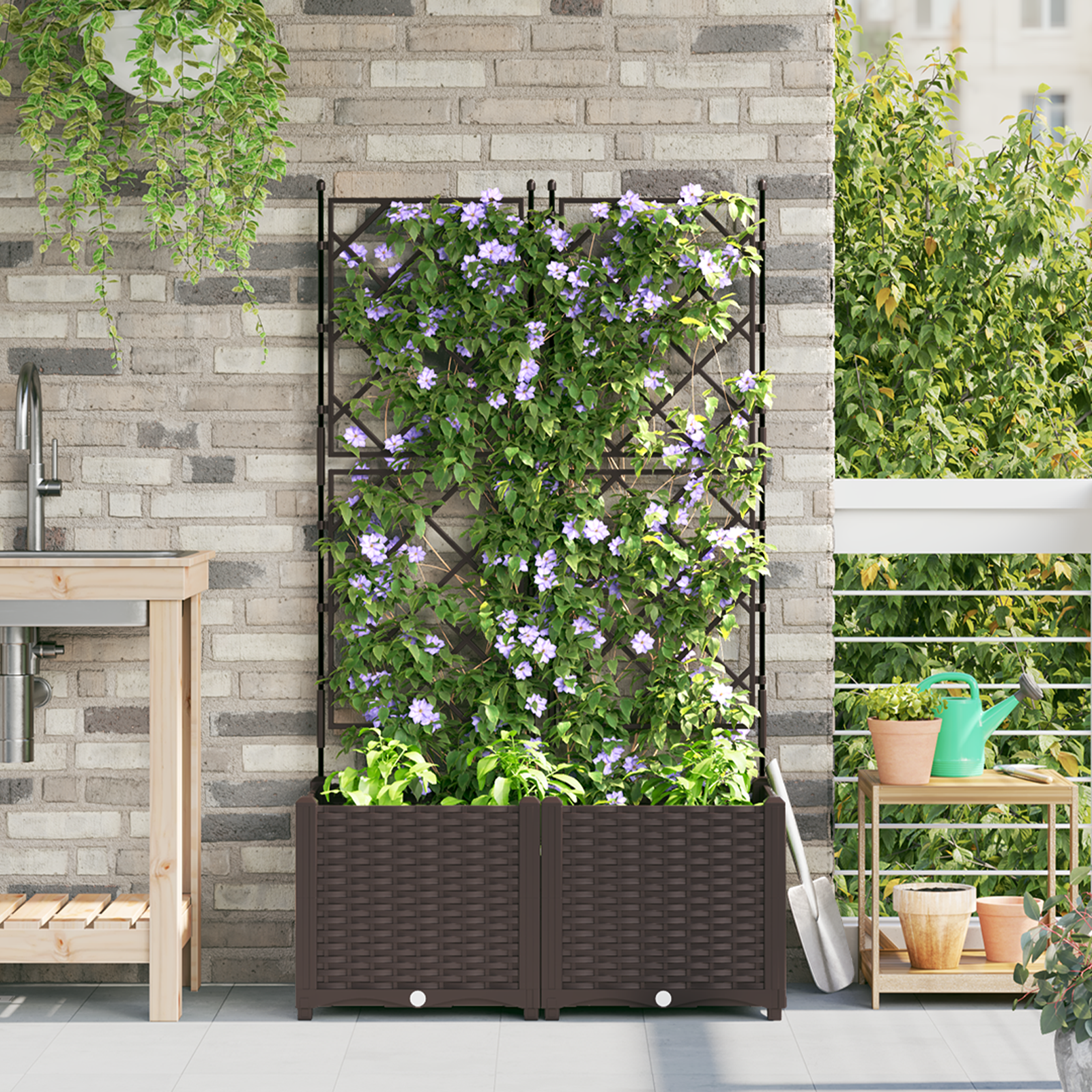 Garden Planter with Trellis 2 pcs Brown 80x40x143 cm