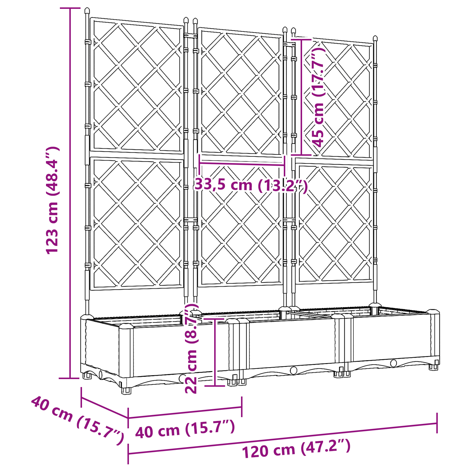 Garden Planter with Trellis 3 pcs Brown 120x40x125.5 cm - Image 9
