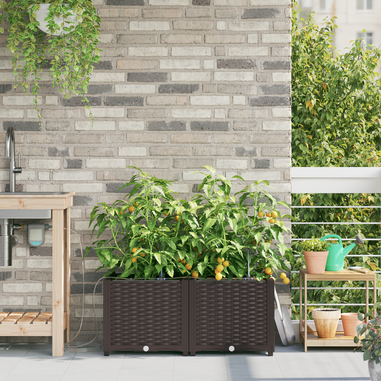 Tuinplanten met Waterirrigatiesysteem 2 stuks Bruin