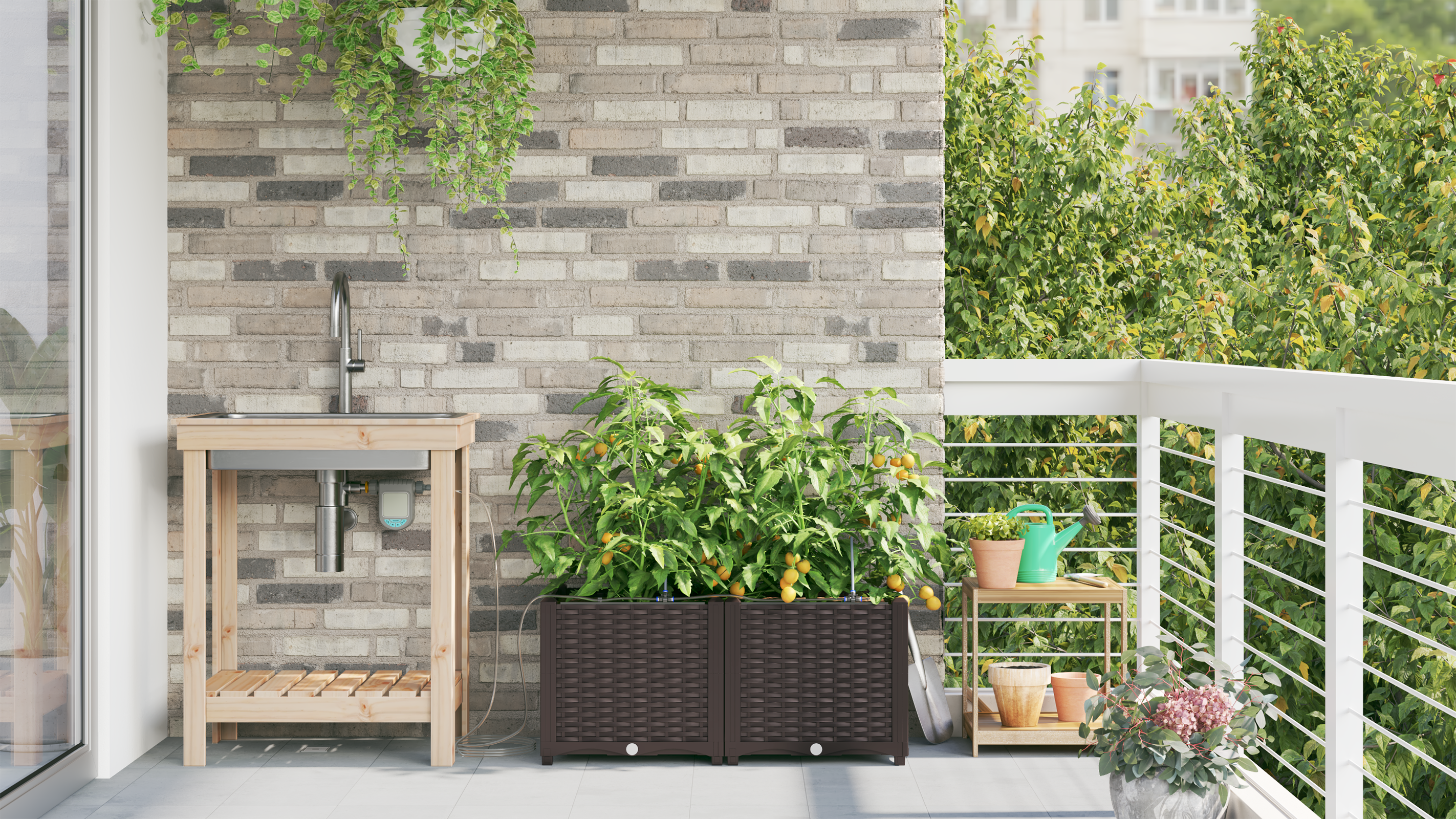 Garden Planters with Water Irrigation System 2 pcs Brown - Image 4