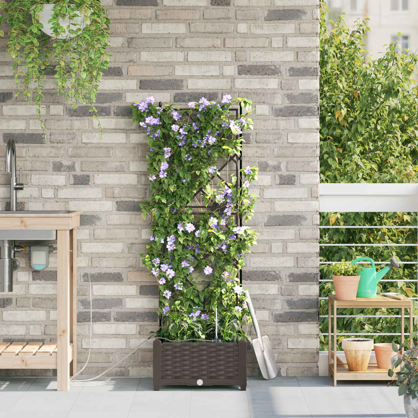 Garden Planters with Water Irrigation System Brown - Image 3