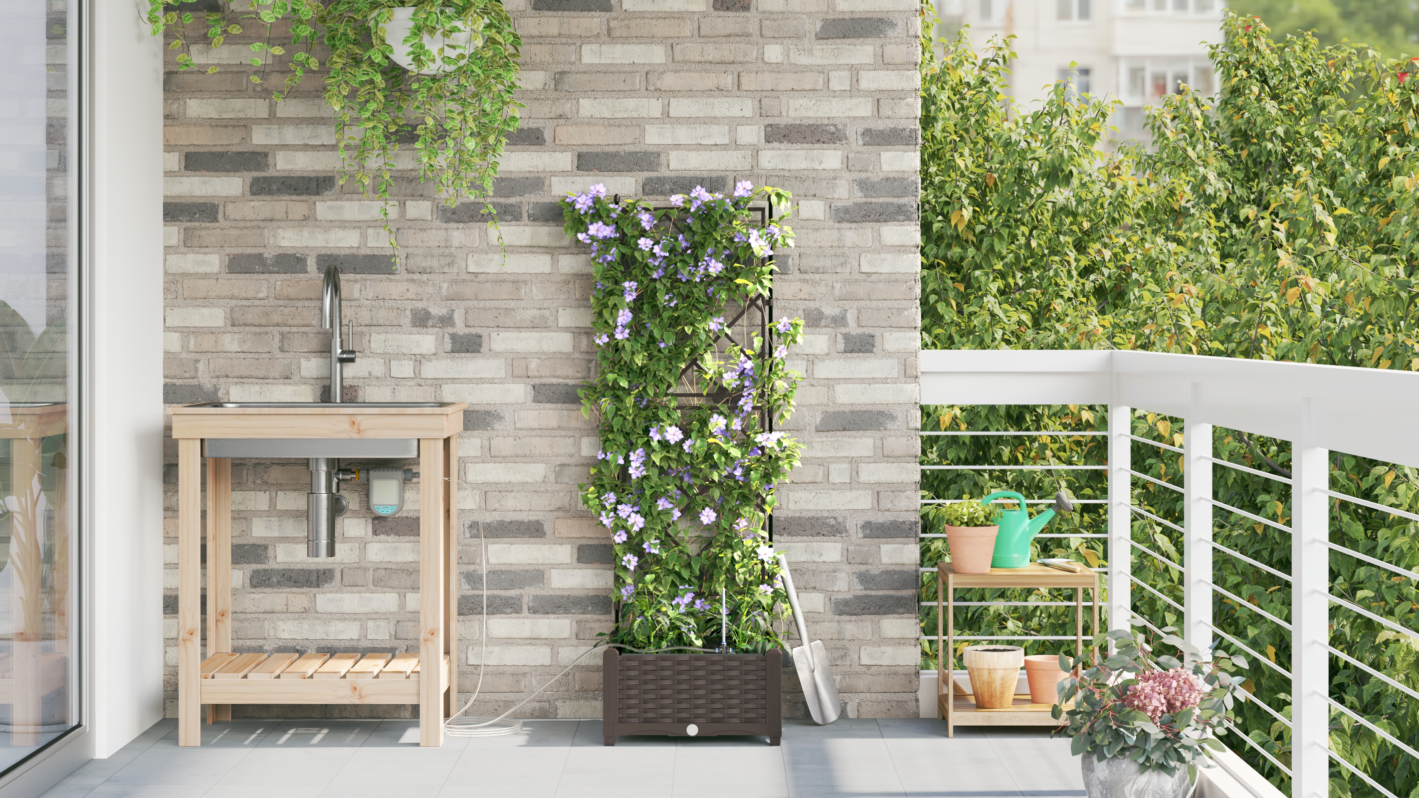 Garden Planters with Water Irrigation System Brown - Image 4