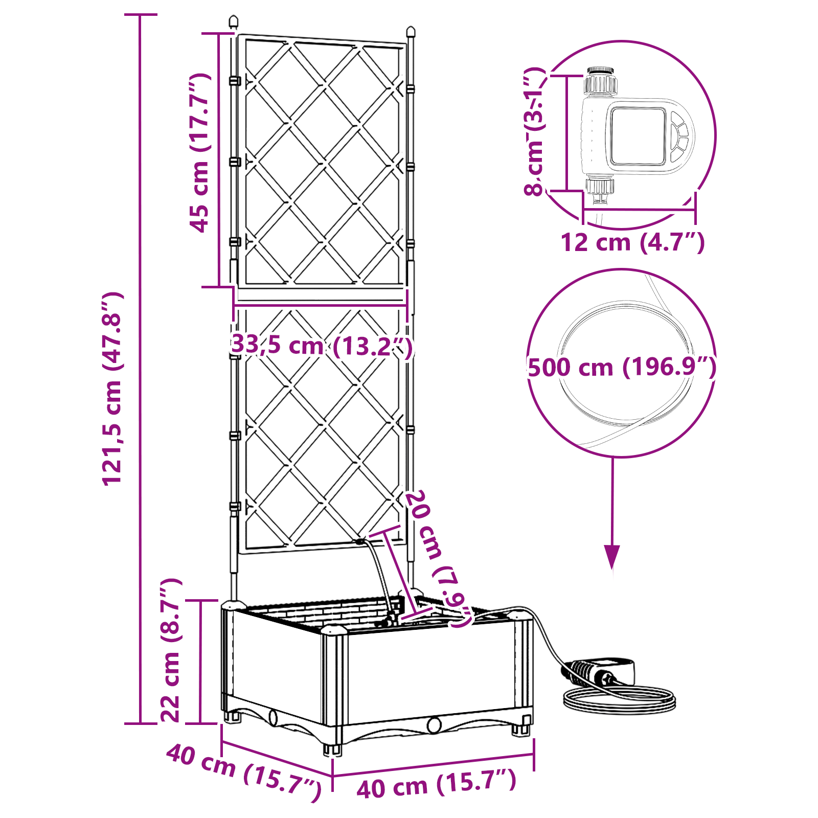 Garden Planters with Water Irrigation System Brown - Image 9