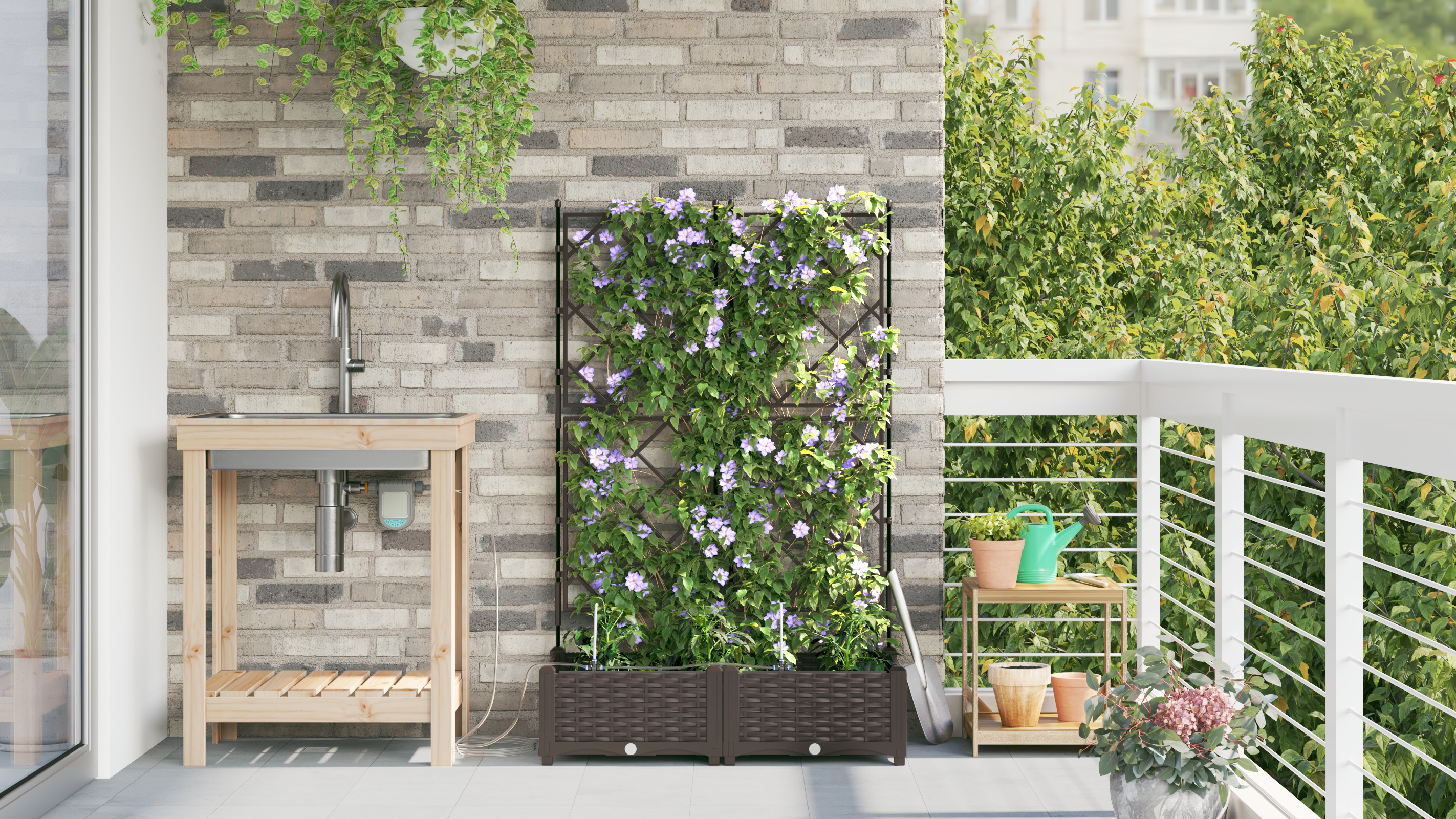 Garden Planters with Water Irrigation System 2 pcs Brown - Image 4