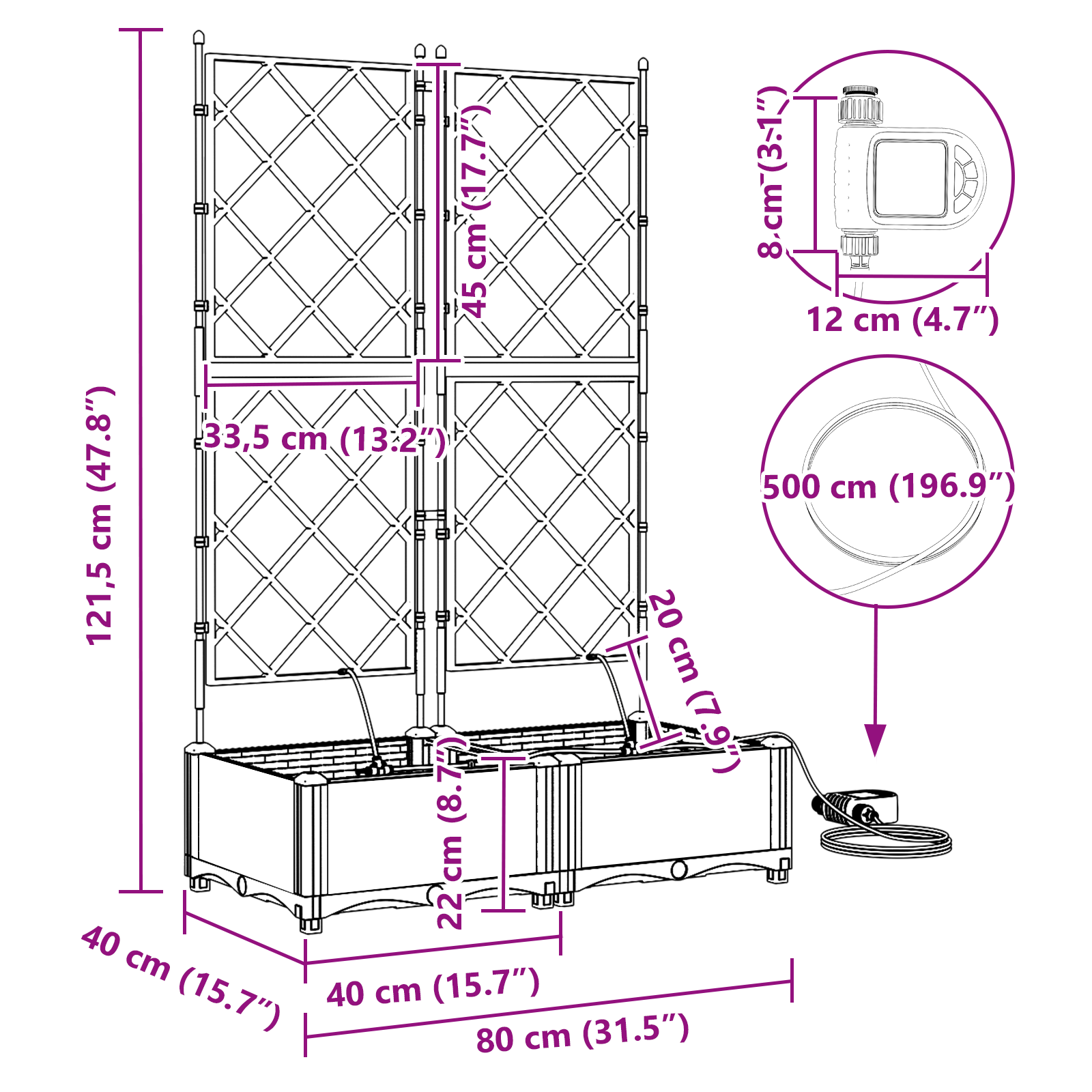 Garden Planters with Water Irrigation System 2 pcs Brown - Image 9
