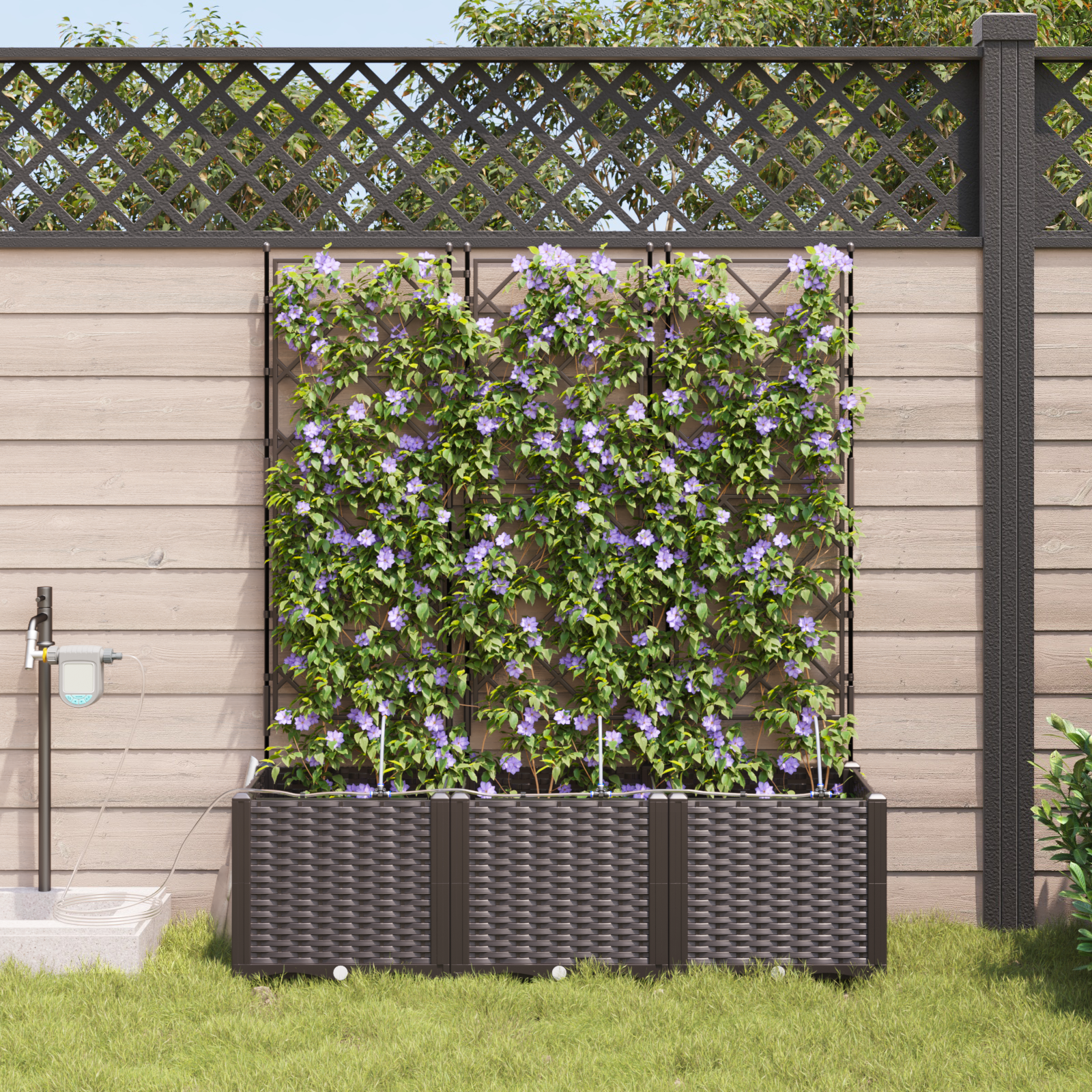 Tuinplantenbakken met Water Irrigatiesysteem 3 stuks Bruin