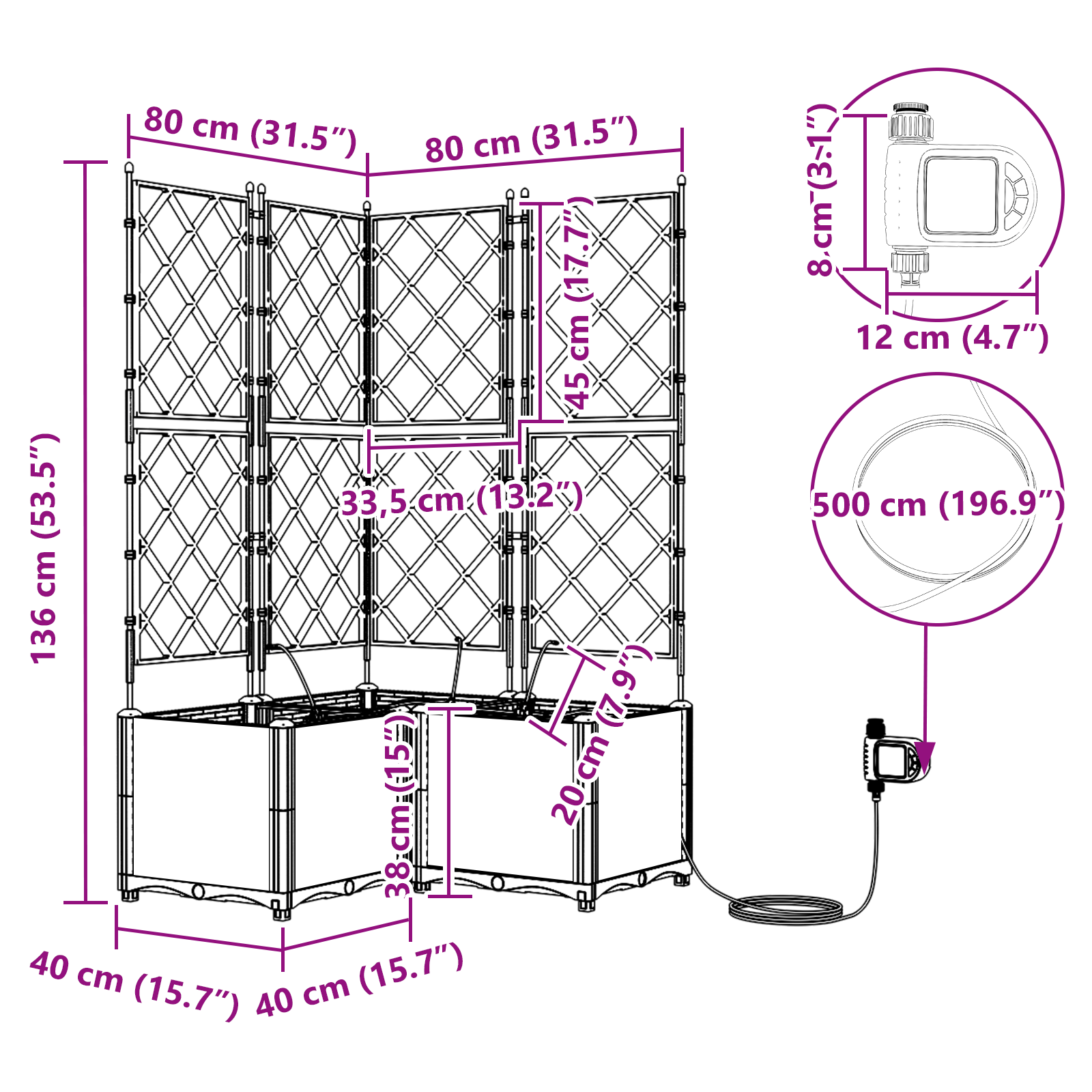 Garden Planters with Water Irrigation System 3 pcs Brown - Image 8
