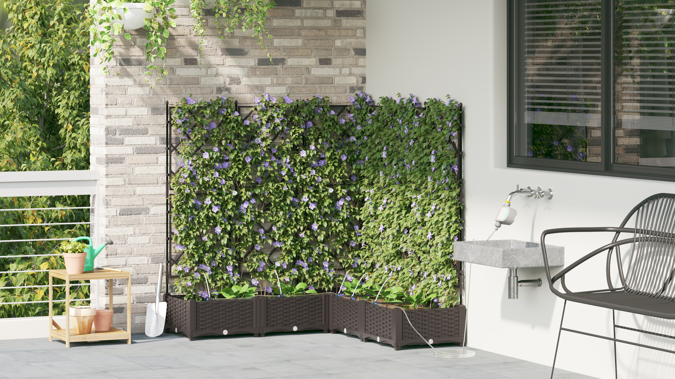 Garden Planters with Water Irrigation System 5 pcs Brown - Image 4