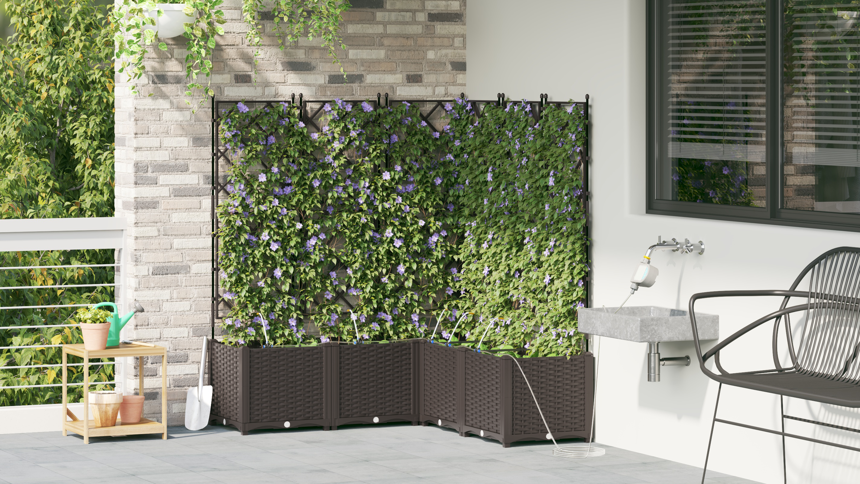 Garden Planters with Water Irrigation System 5 pcs Brown - Image 4