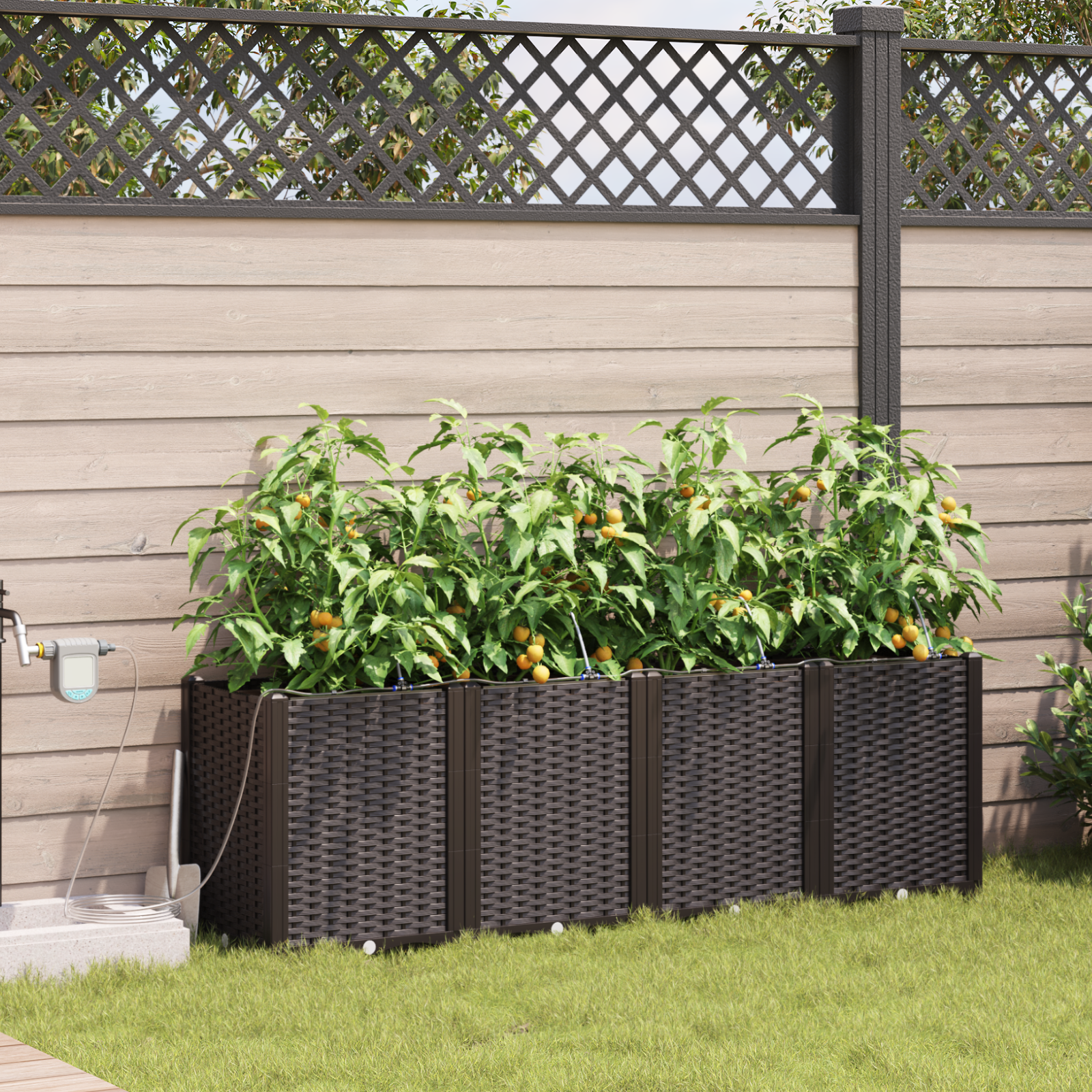 Tuinplanters met Waterirrigatiesysteem 4 stuks Bruin