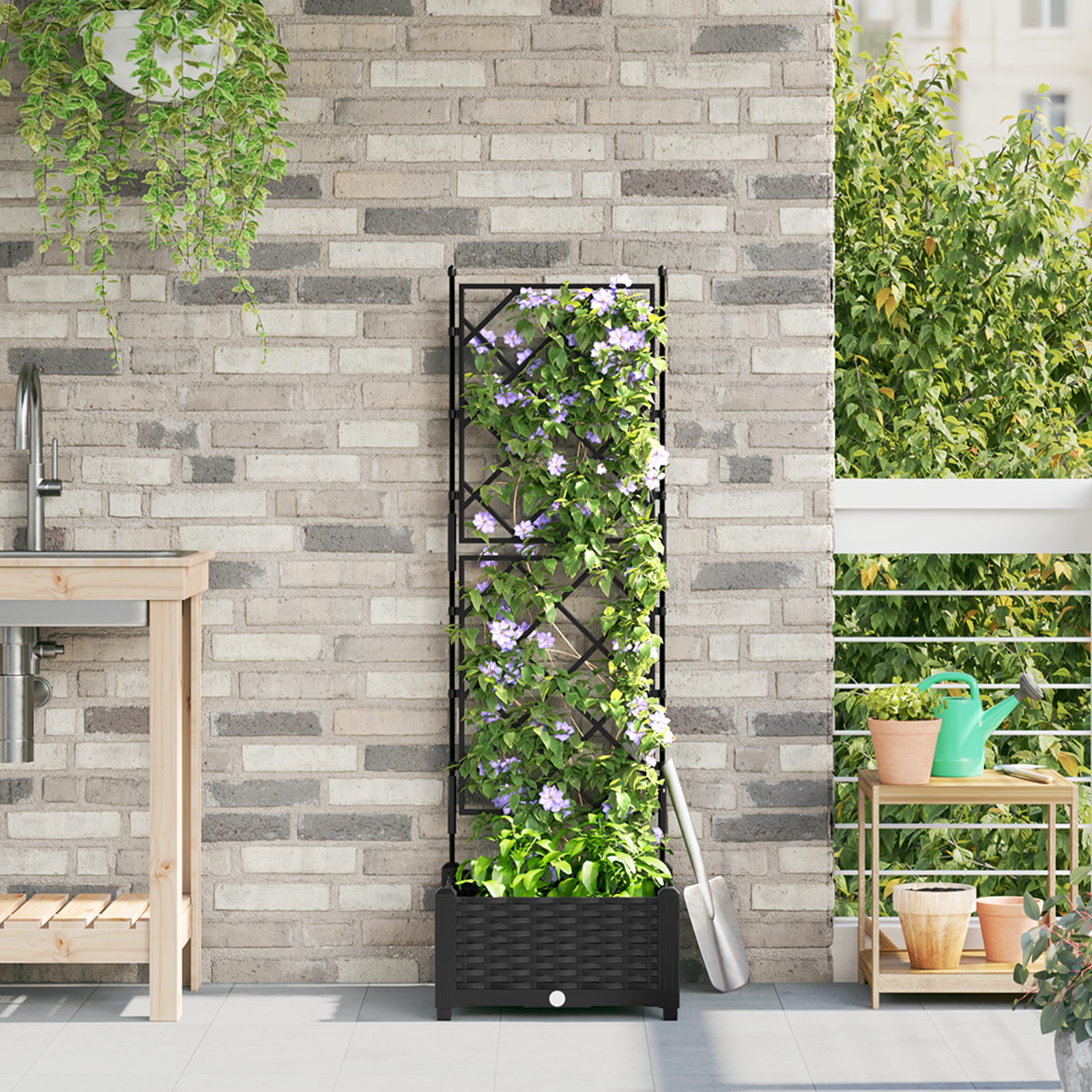 Garden Planter with Trellis Black 40x40x125.5 cm