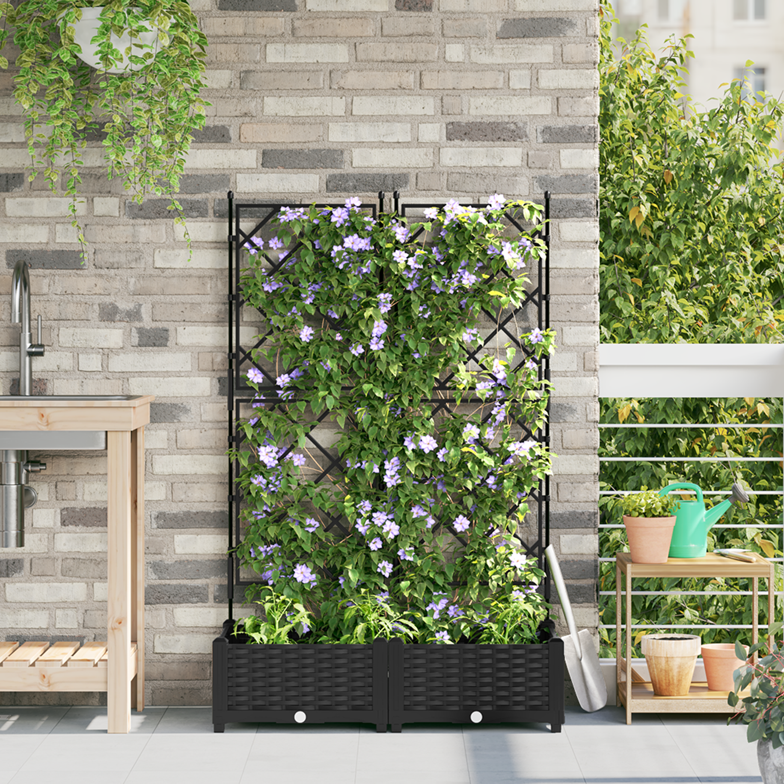 Garden Planter with Trellis 2 pcs Black 80x40x125.5 cm
