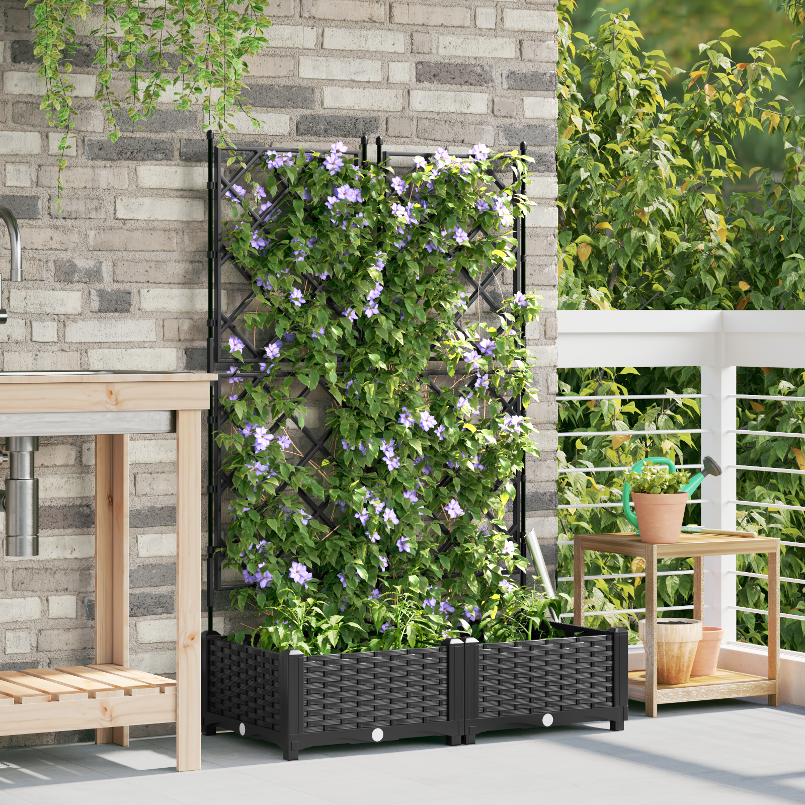 Garden Planter with Trellis 2 pcs Black 80x40x125.5 cm - Image 3