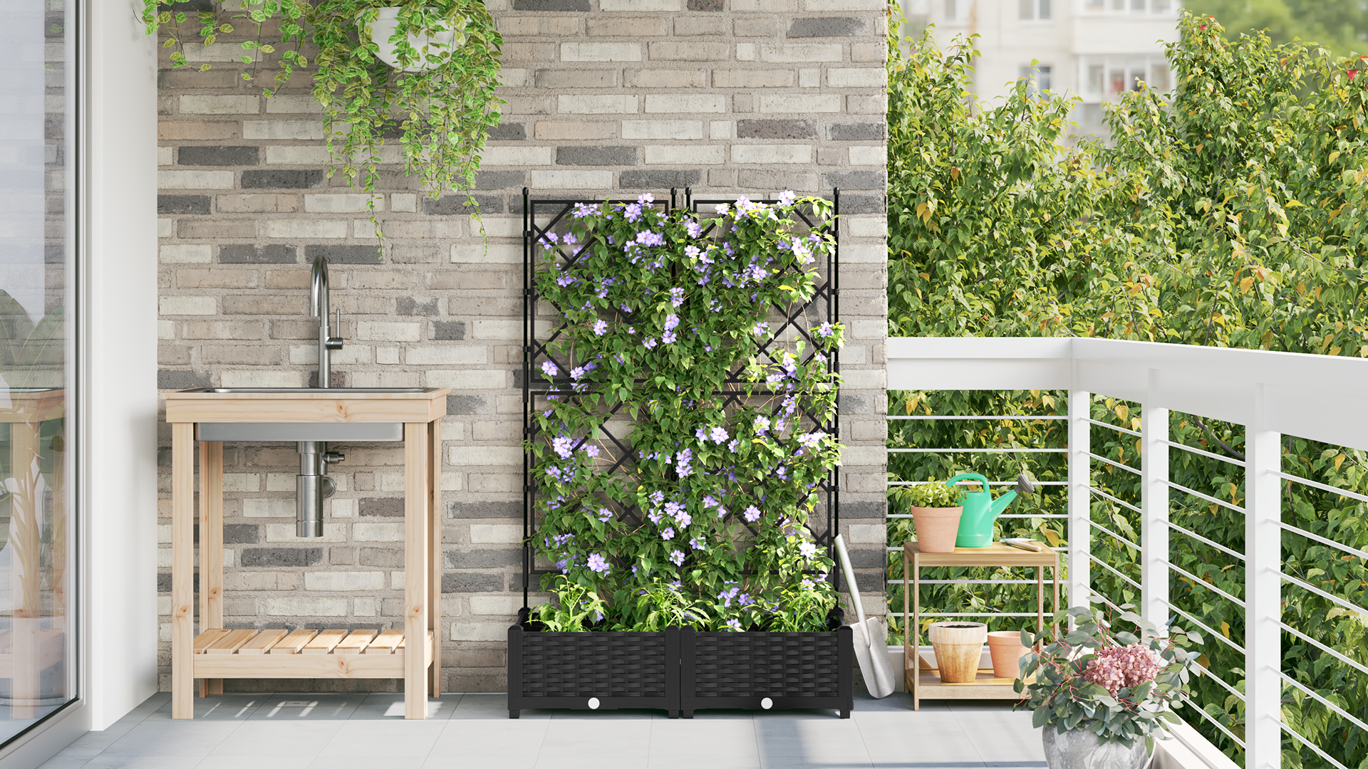 Garden Planter with Trellis 2 pcs Black 80x40x125.5 cm - Image 4