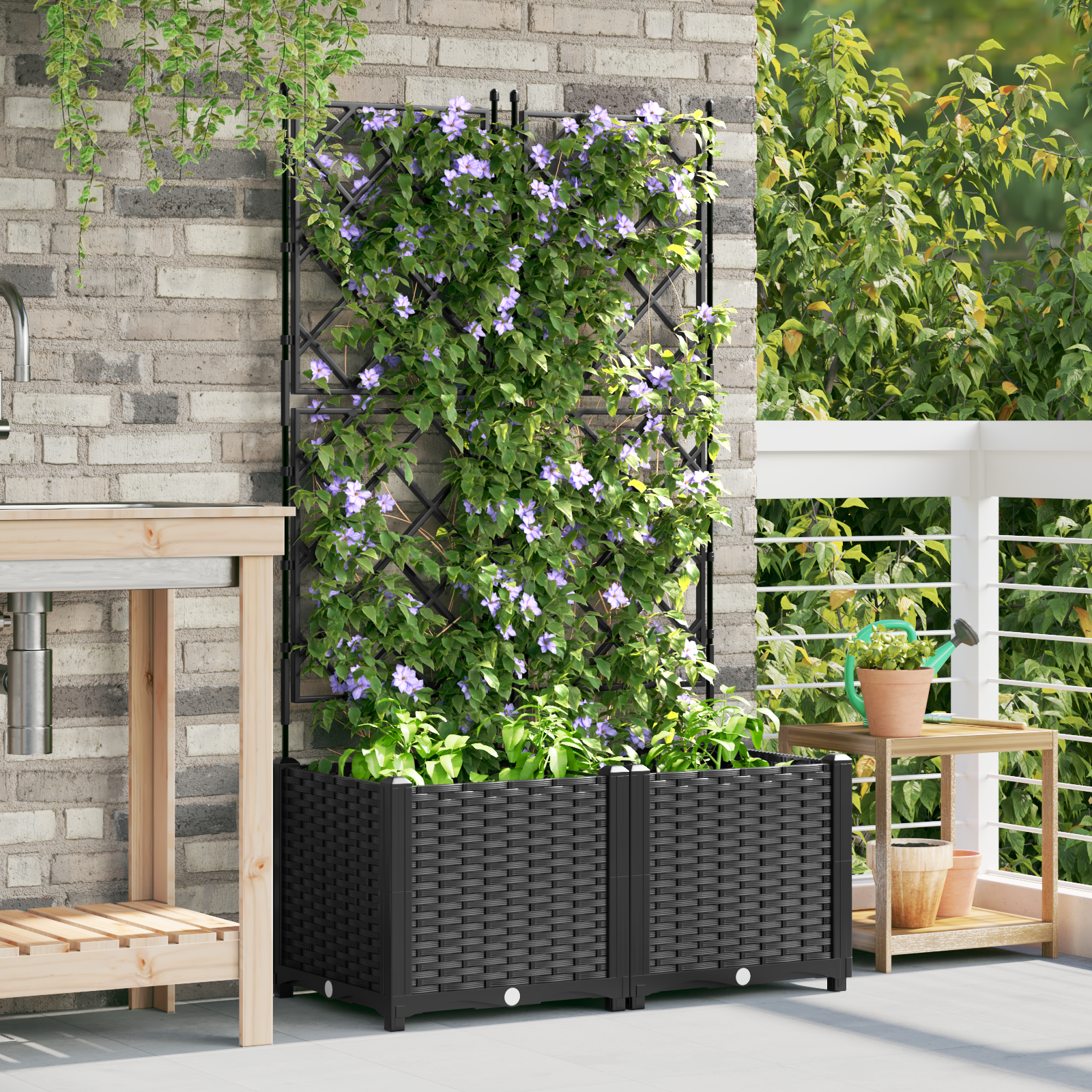 Garden Planter with Trellis 2 pcs Black 80x40x143 cm - Image 3