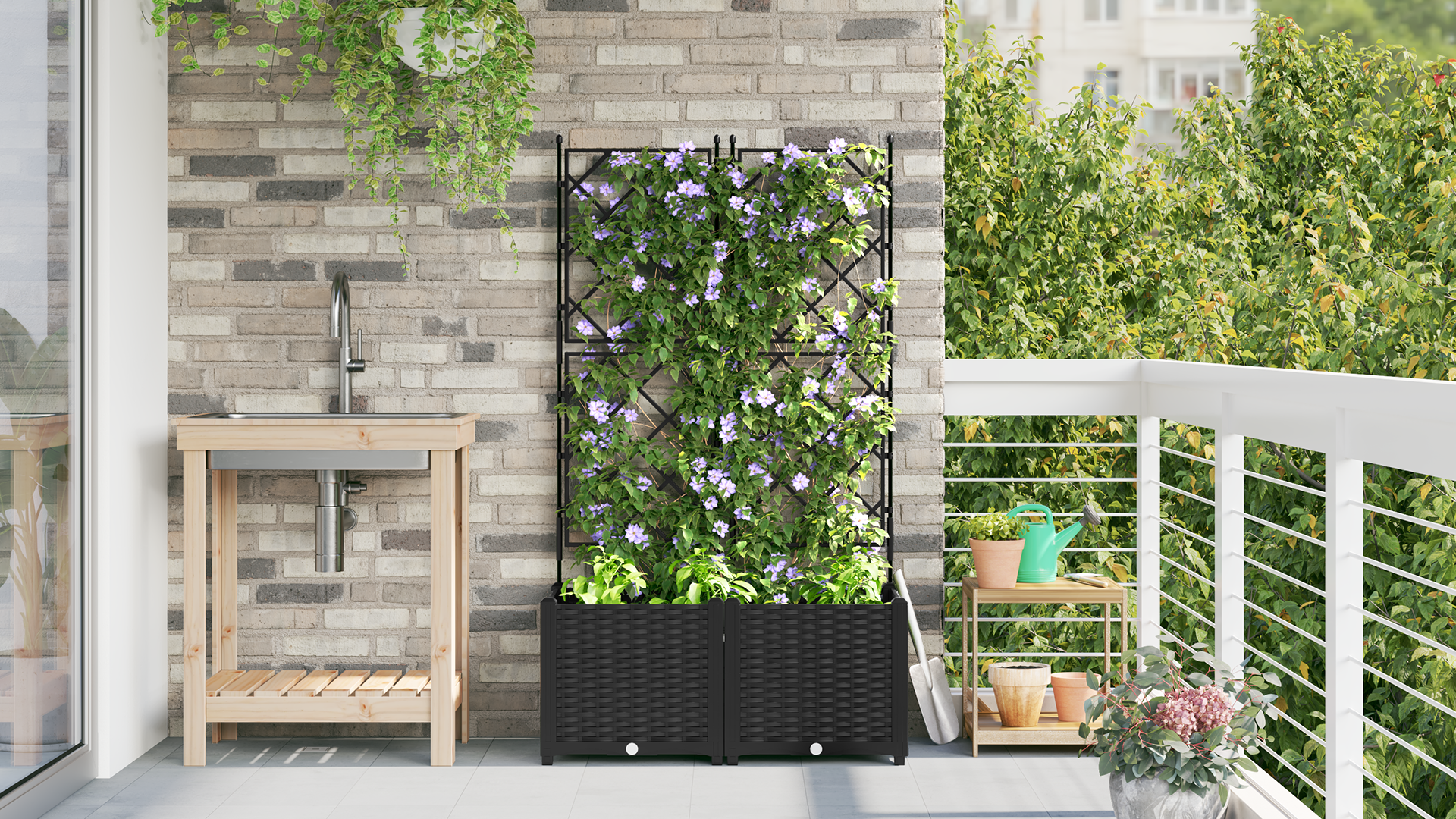 Garden Planter with Trellis 2 pcs Black 80x40x143 cm - Image 4