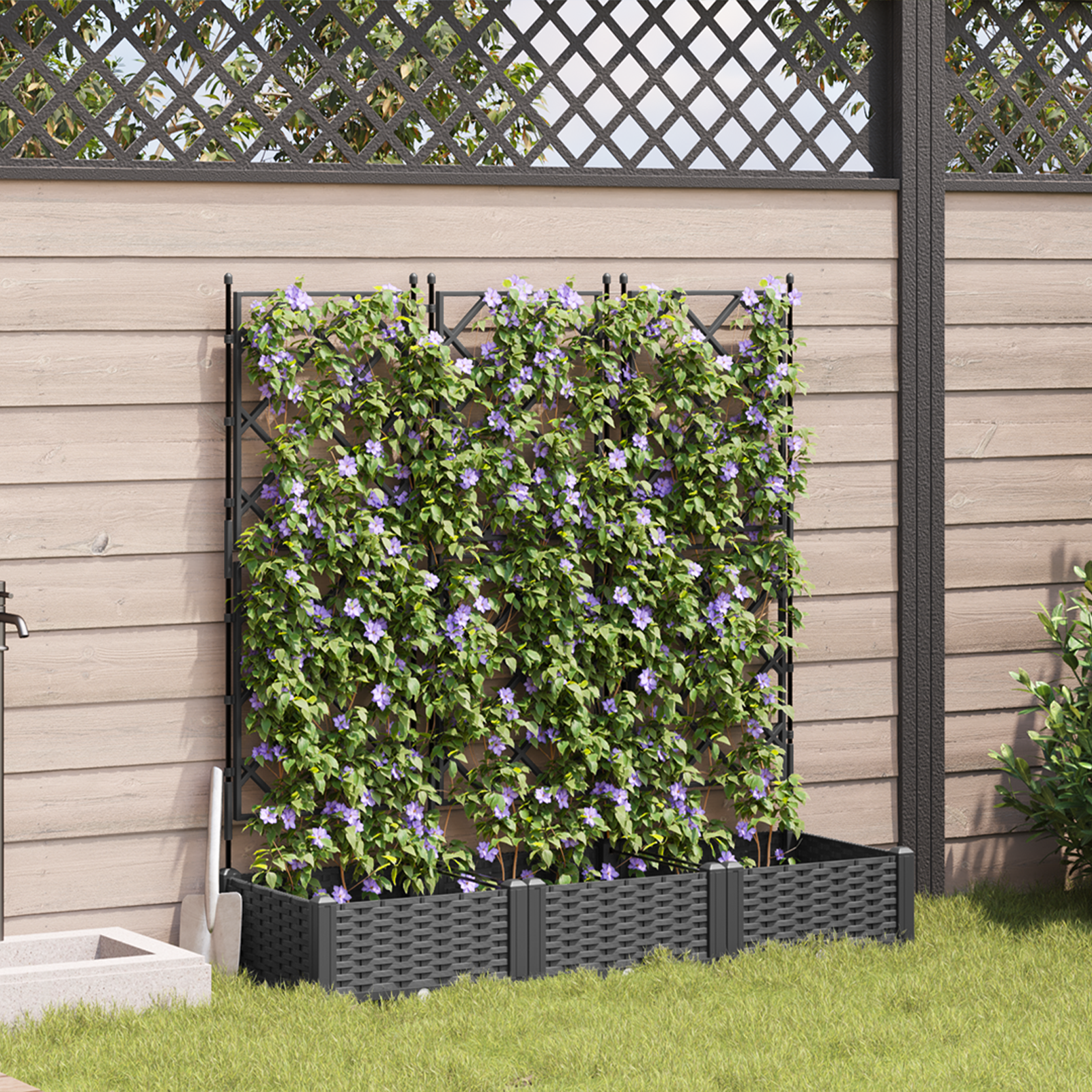 Tuinplanter met Trellis 3 stuks Zwart 120x40x125.5 cm