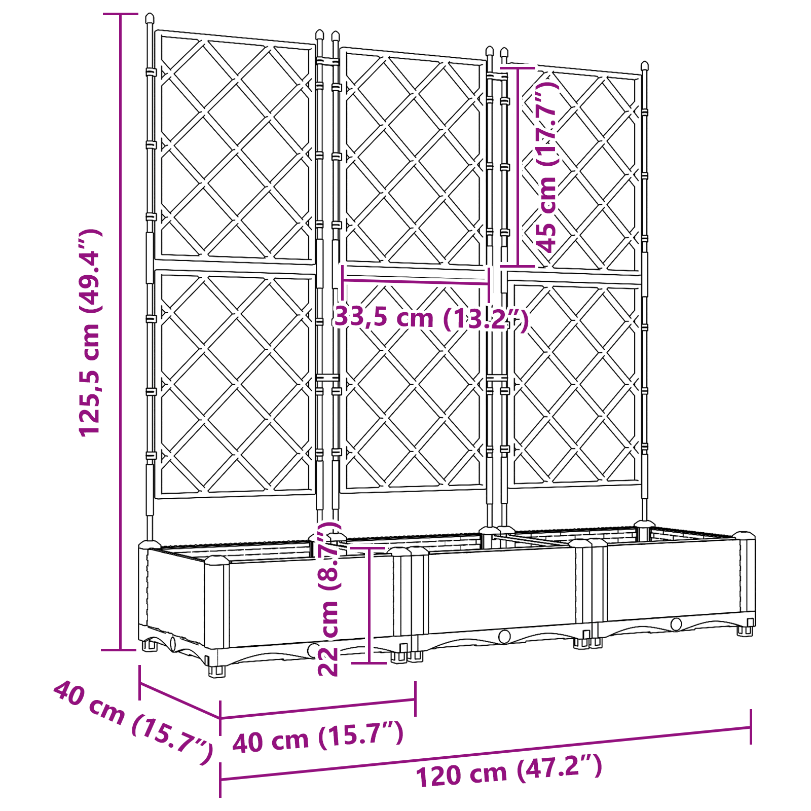 Garden Planter with Trellis 3 pcs Black 120x40x125.5 cm - Image 9