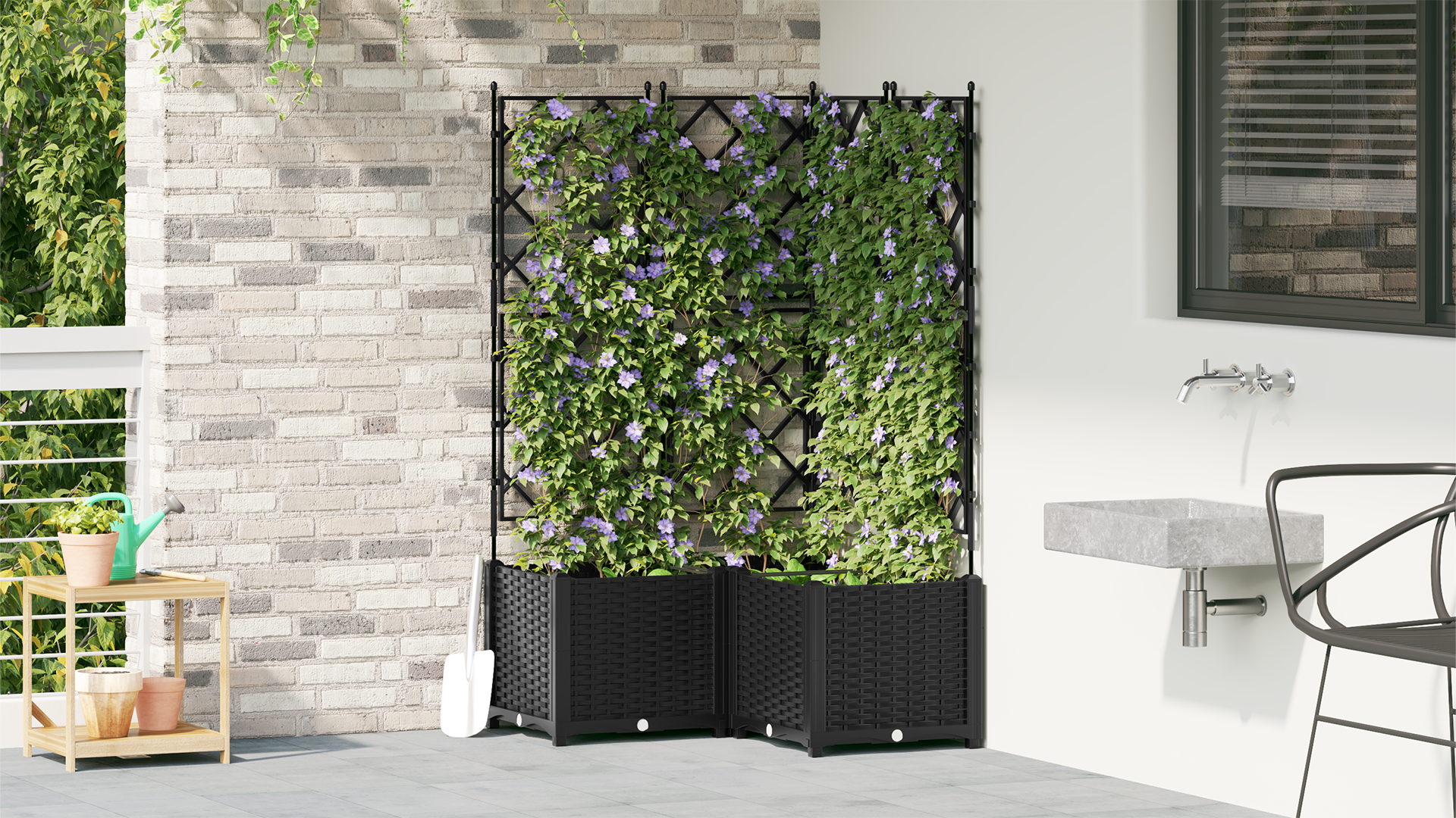 Garden Planter with Trellis 3 pcs Black 80x80x143 cm - Image 4