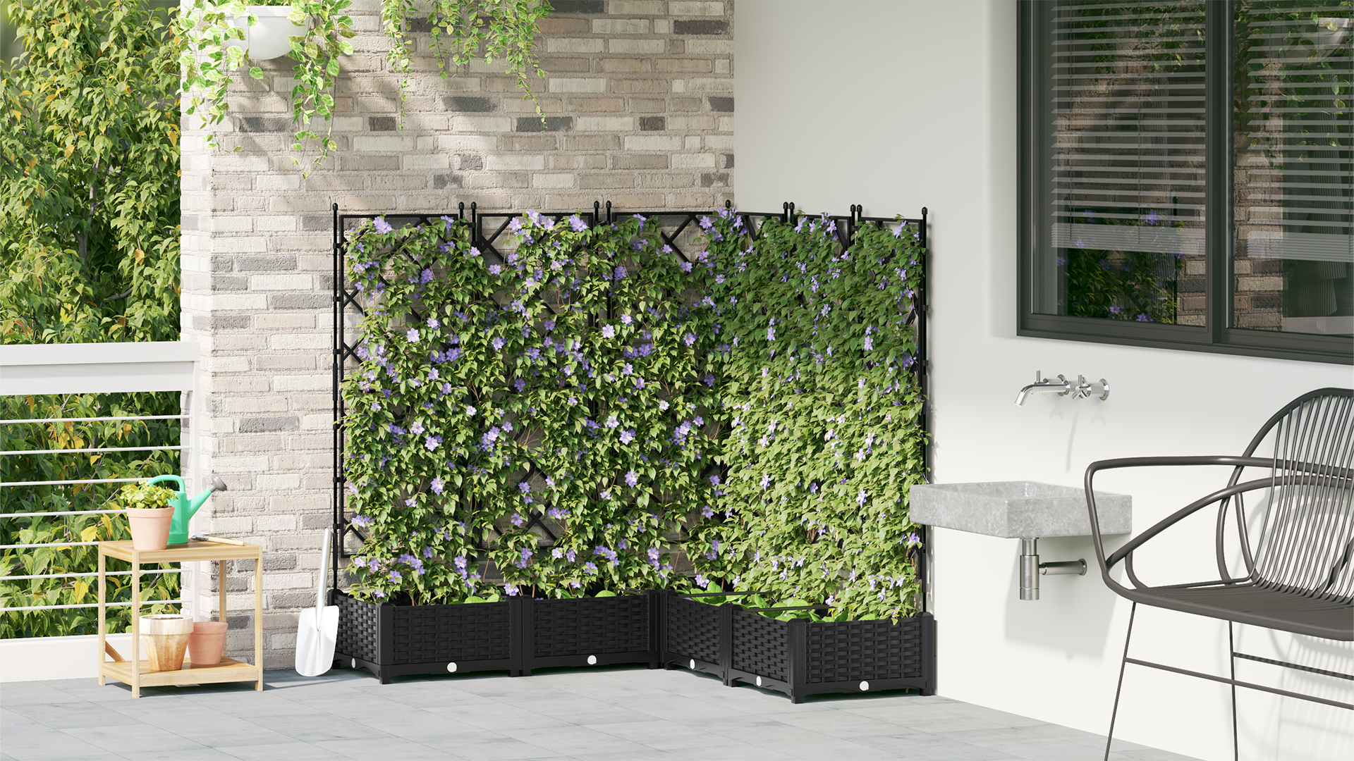 Garden Planter with Trellis 5 pcs Black 120x120x125.5 cm - Image 4