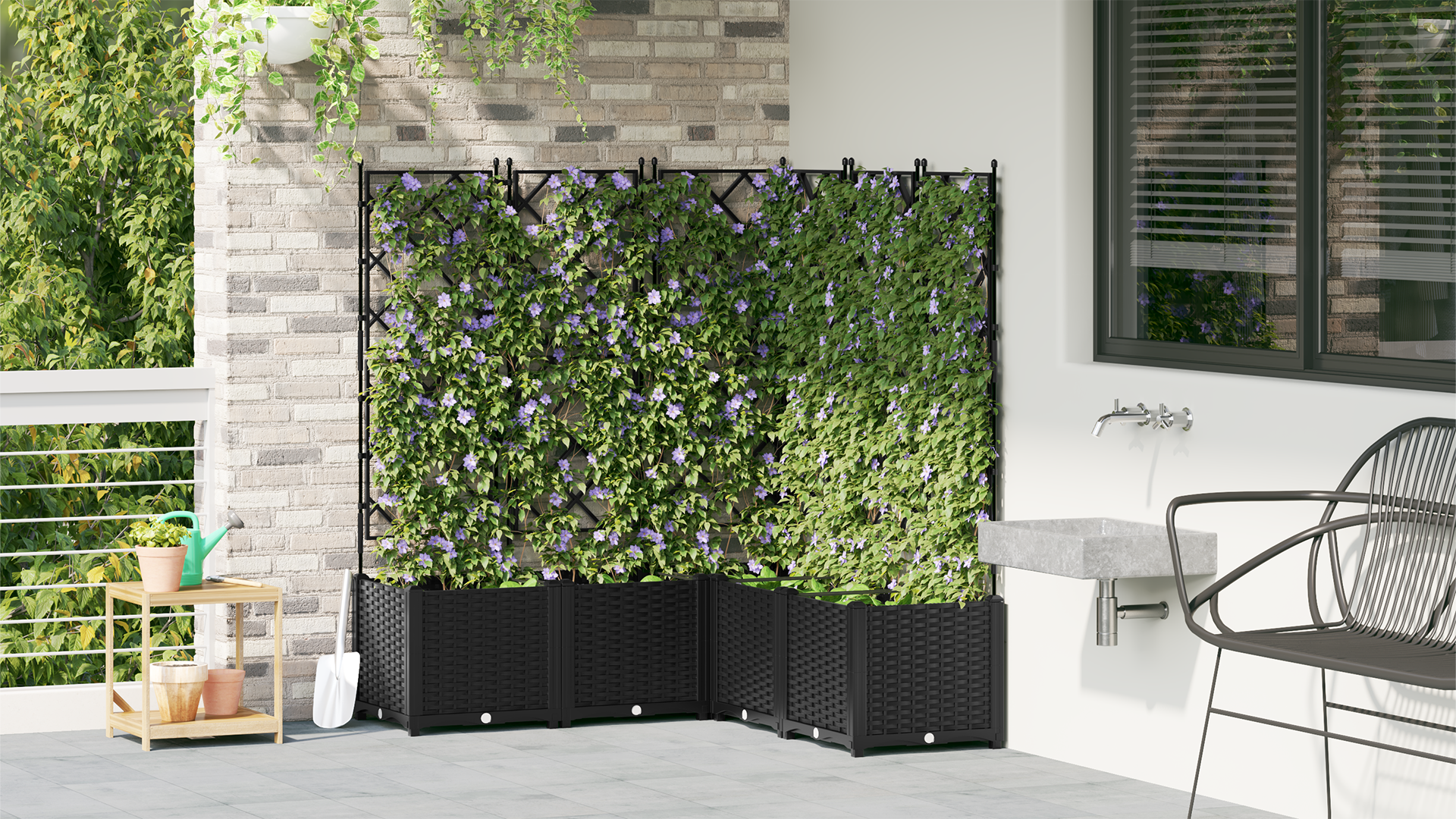 Garden Planter with Trellis 5 pcs Black 120x120x143 cm - Image 4