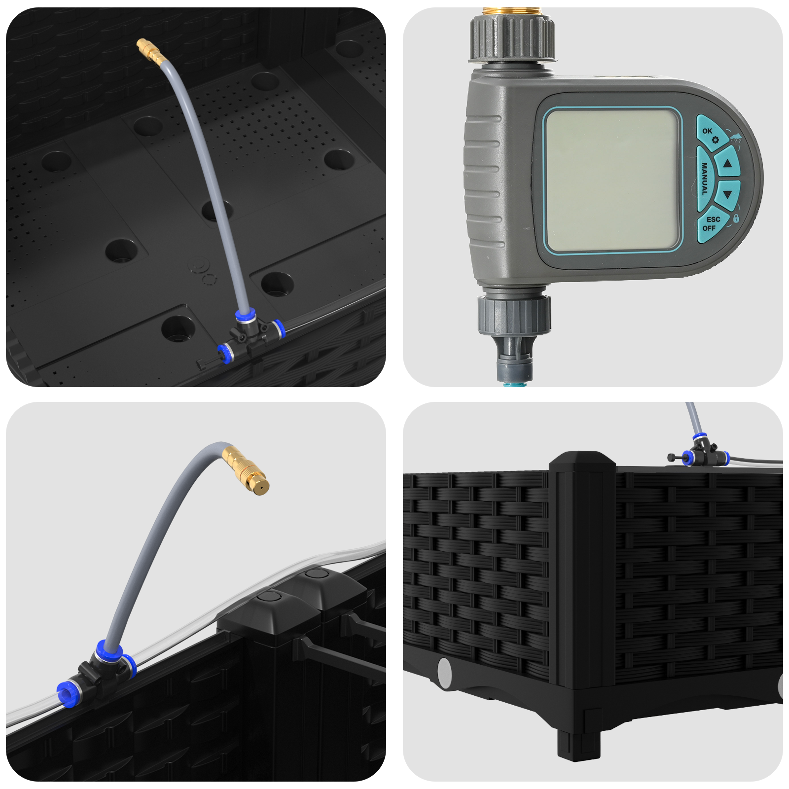 Garden Planters with Water Irrigation System 4 pcs Black - Image 8