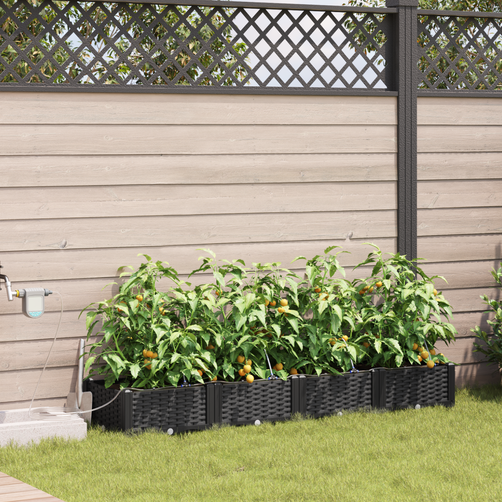 Garden Planters with Water Irrigation System 4 pcs Black