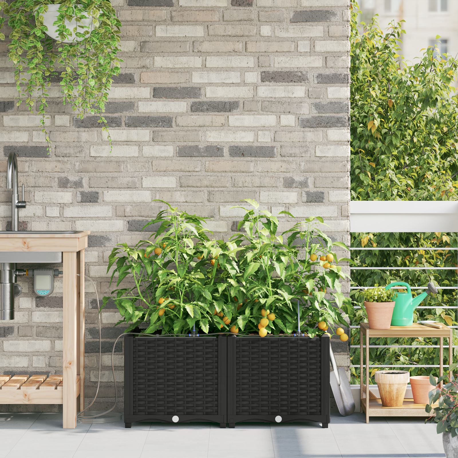 Tuinplantenbakken met Water Irrigatiesysteem 2 stuks Zwart