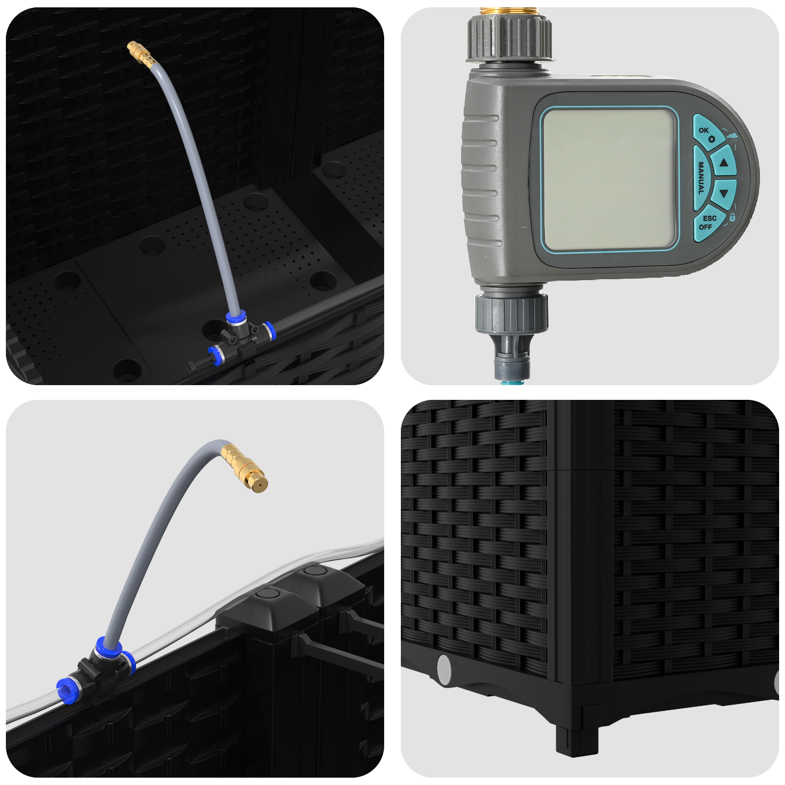 Garden Planters with Water Irrigation System 3 pcs Black - Image 8