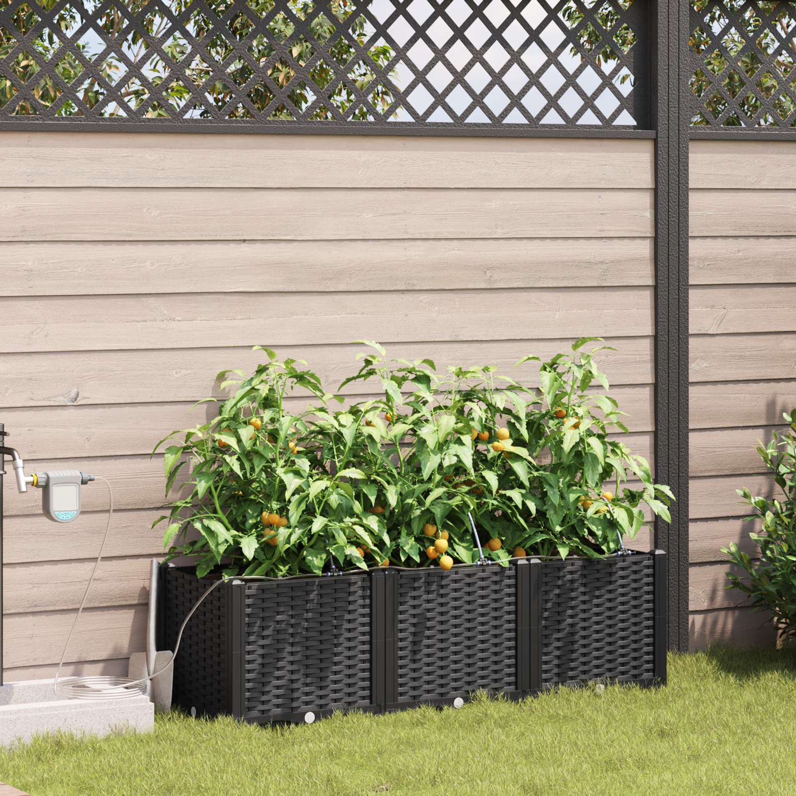 Tuinbakken met Water Irrigatiesysteem 3 stuks Zwart