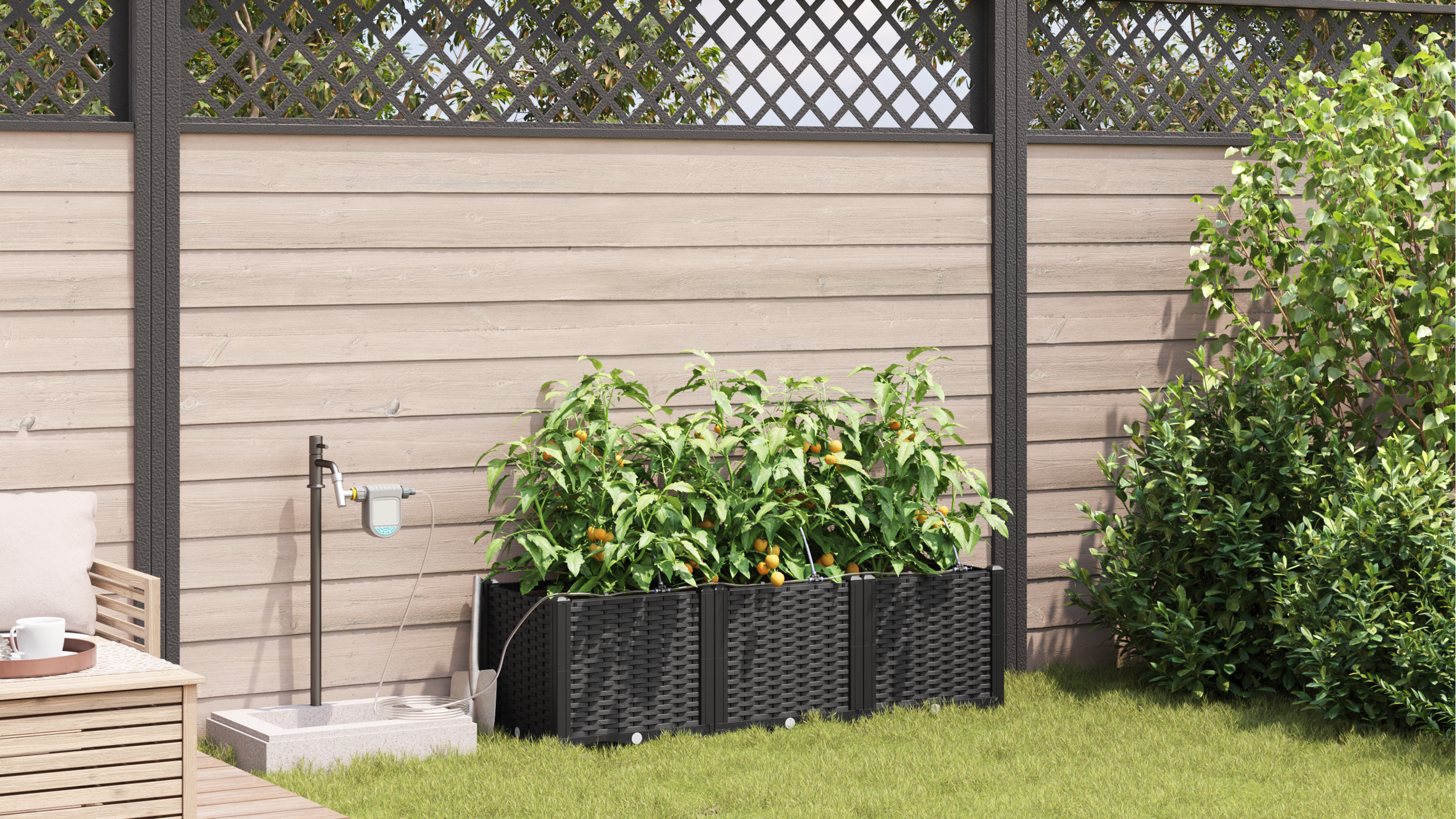 Garden Planters with Water Irrigation System 3 pcs Black - Image 4