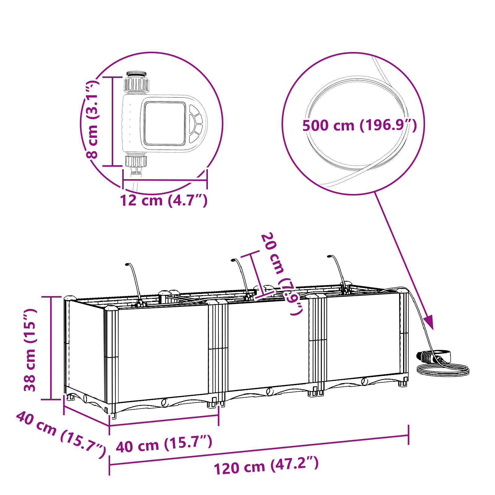 Garden Planters with Water Irrigation System 3 pcs Black - Image 9