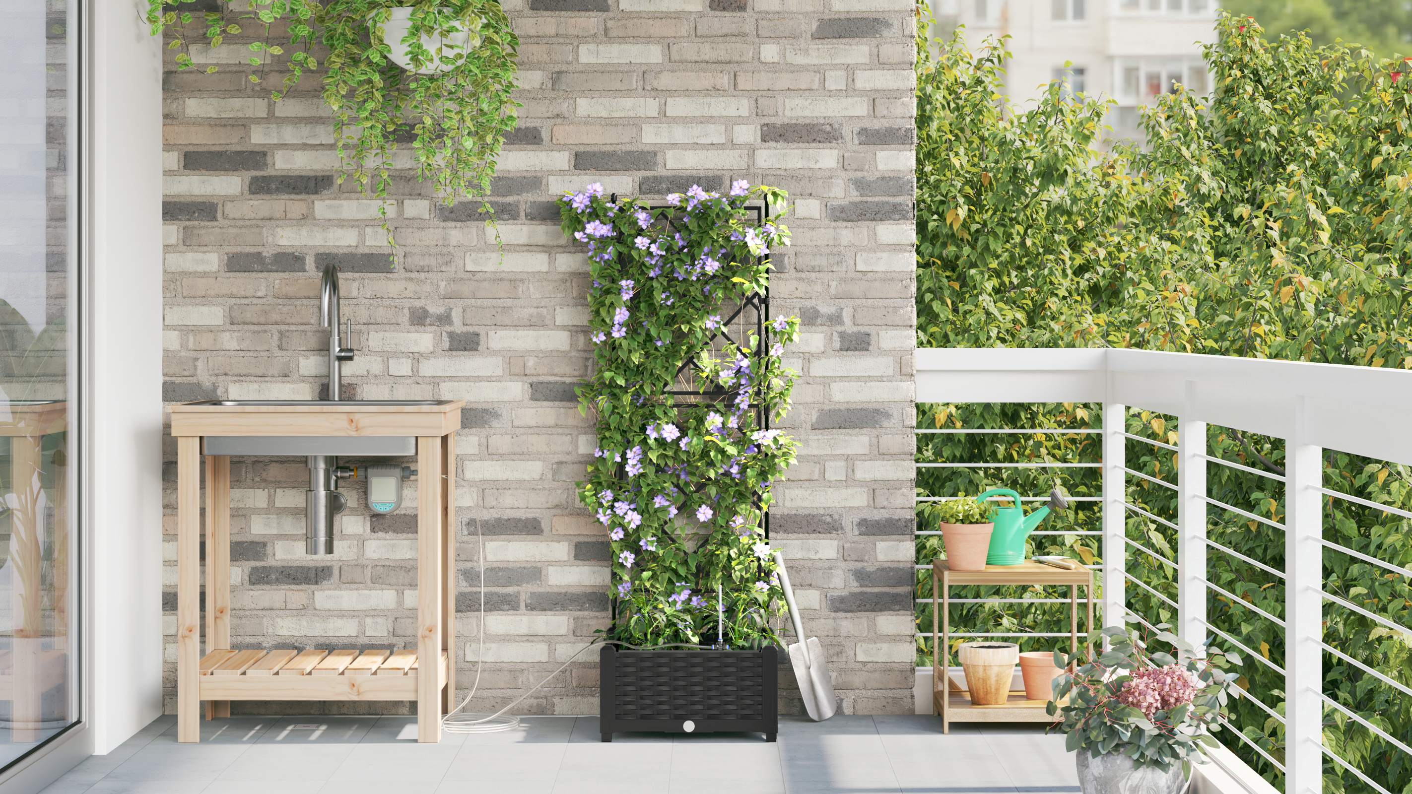 Garden Planters with Water Irrigation System Black - Image 4