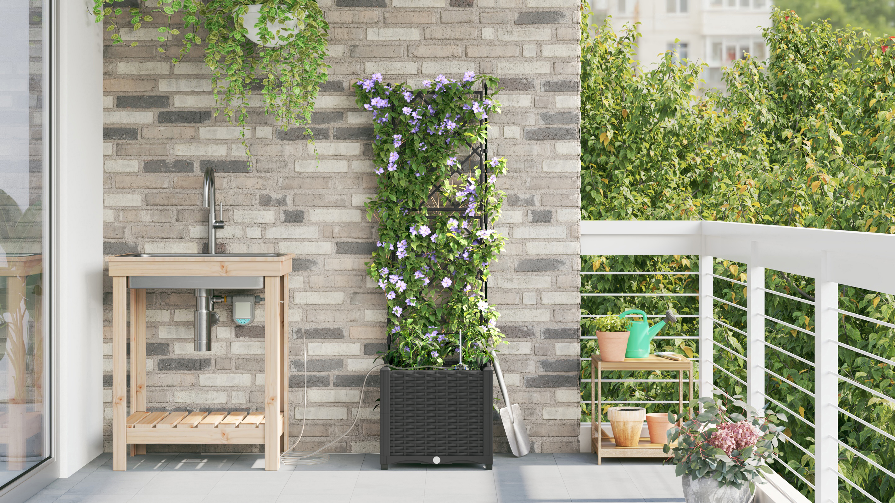 Garden Planters with Water Irrigation System Black - Image 4