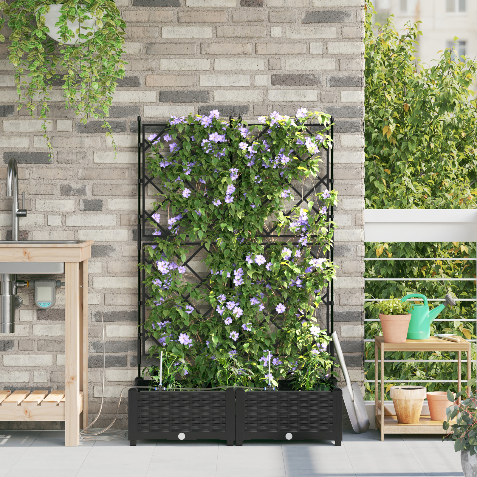 Tuinplanters met Water Irrigatiesysteem 2 stuks Zwart