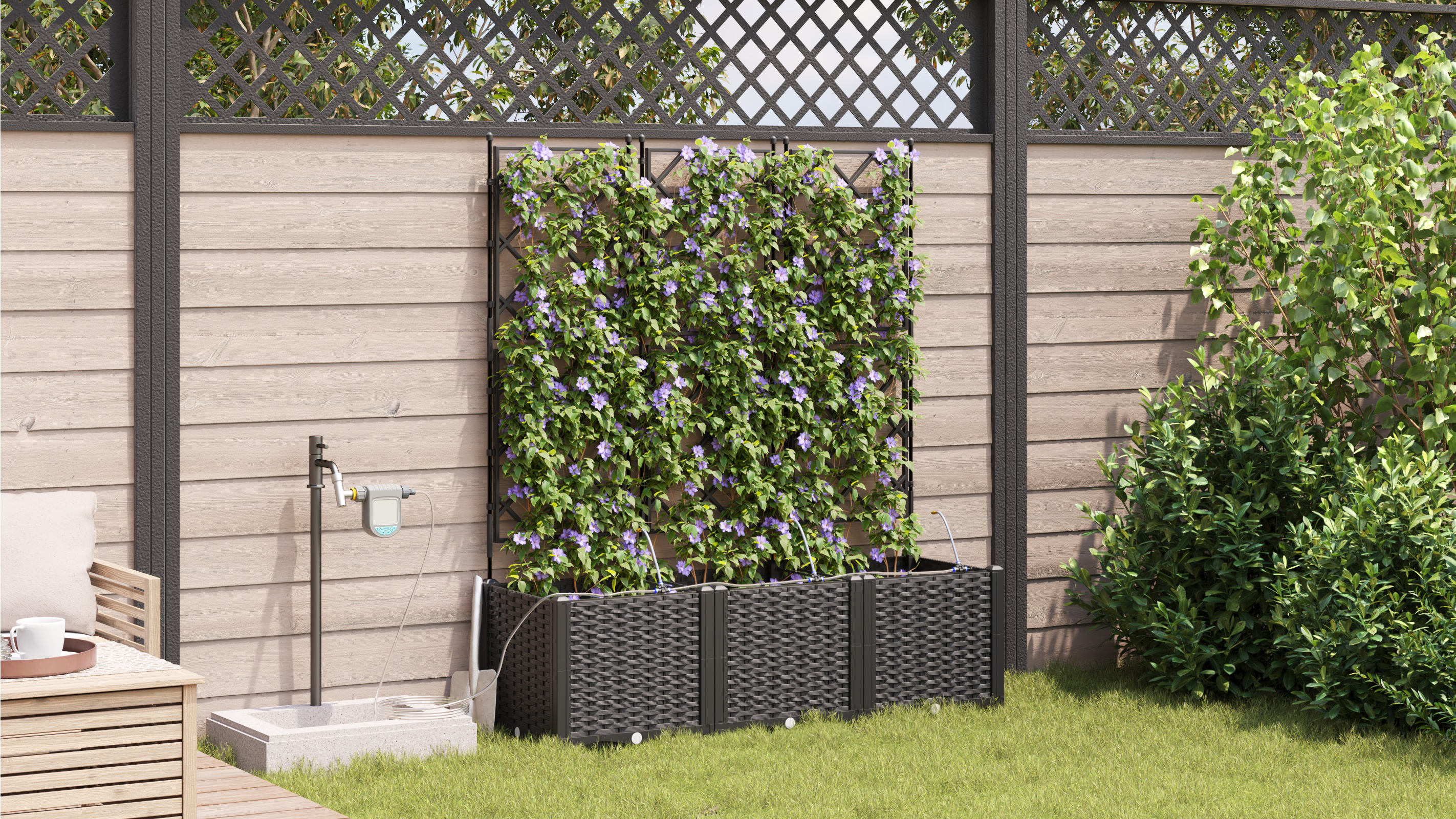 Garden Planters with Water Irrigation System 3 pcs Black - Image 4