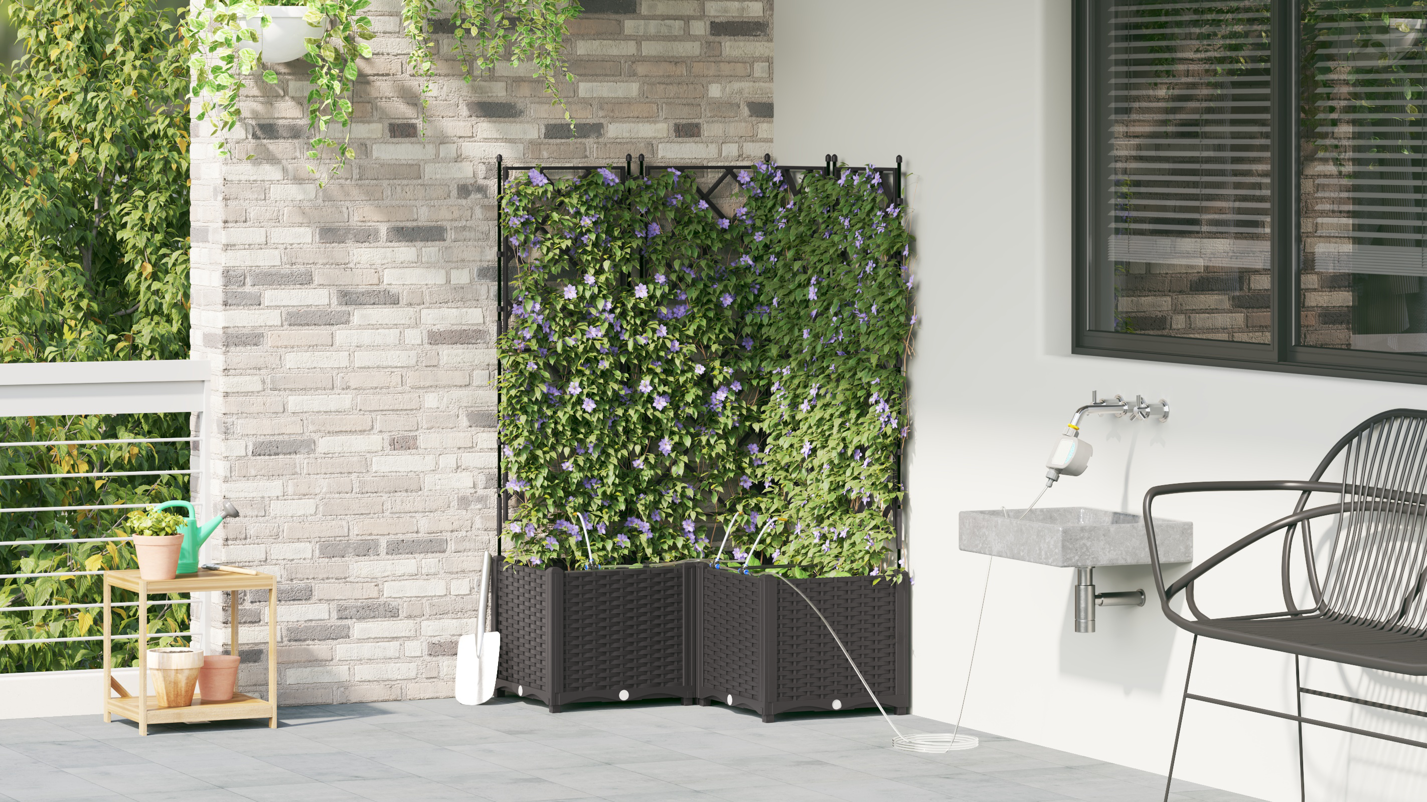 Garden Planters with Water Irrigation System 3 pcs Black - Image 4