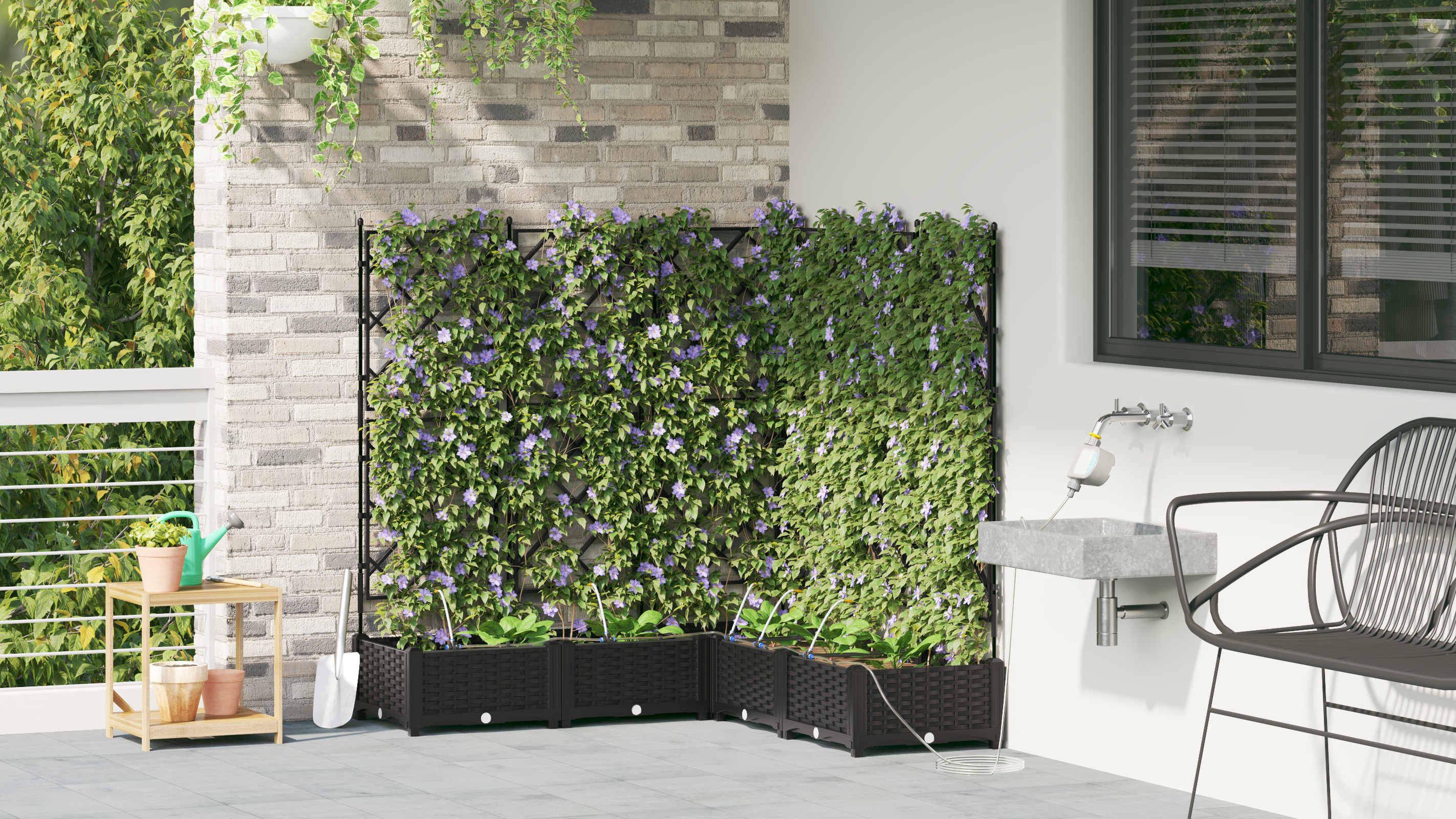 Garden Planters with Water Irrigation System 5 pcs Black - Image 4