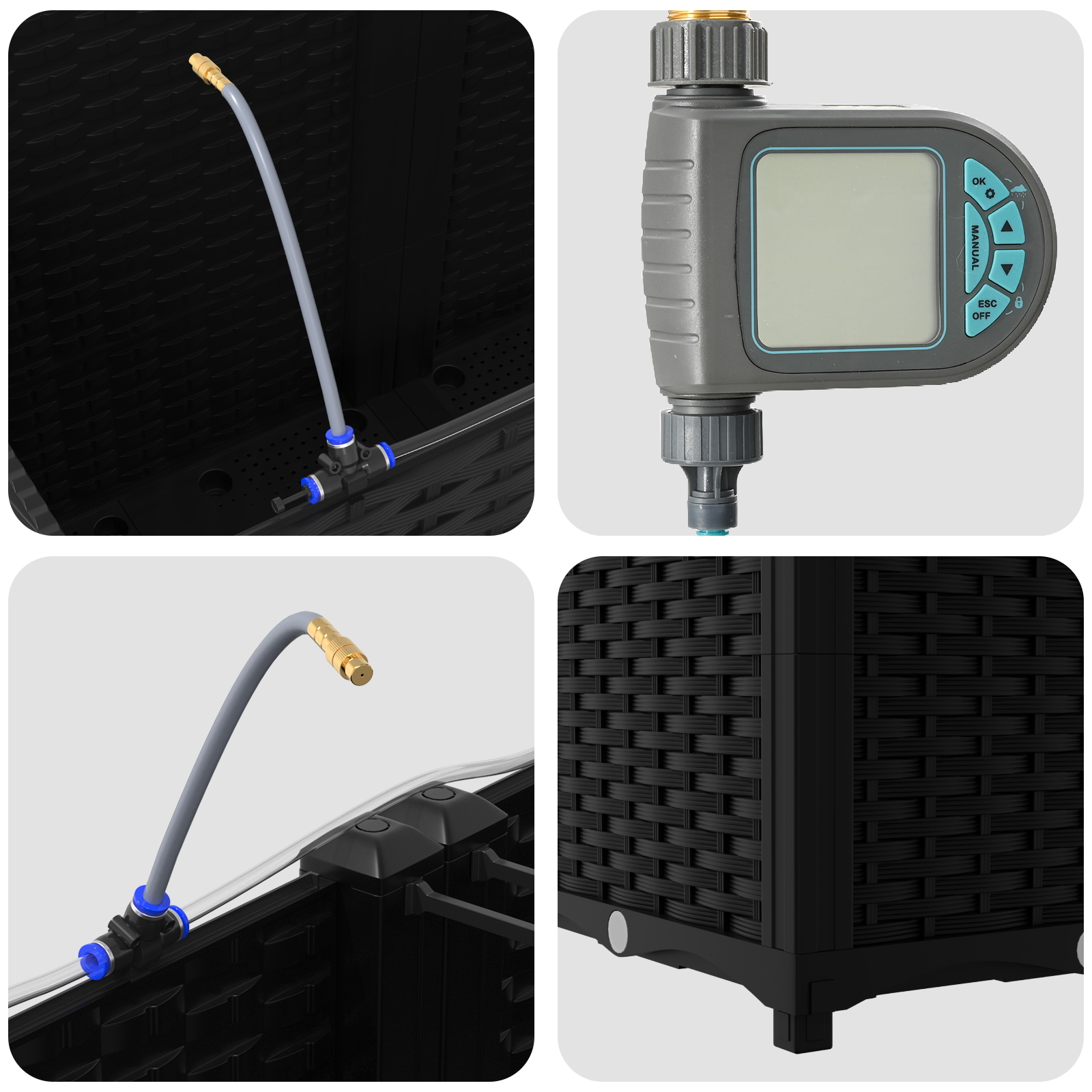 Garden Planters with Water Irrigation System 4 pcs Black - Image 8